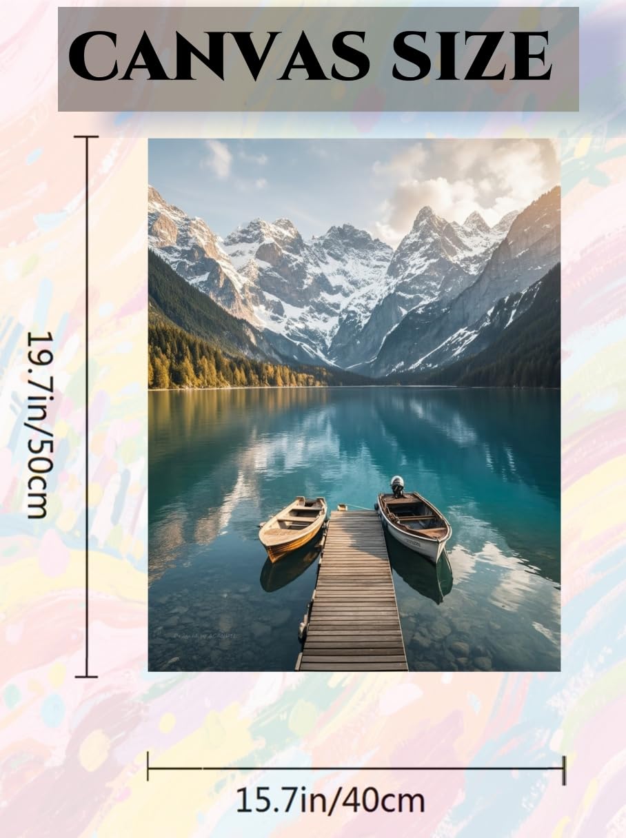 ACANDYL Mountains Landscape DIY Paint by Numbers Kit for Adults Paint by Numbers Beginner Canvas Painting by Number Boat Lake DIY Acrylic Oil Painting on Canvas Arts Craft Decoration 16x20 Inch ACANDYL