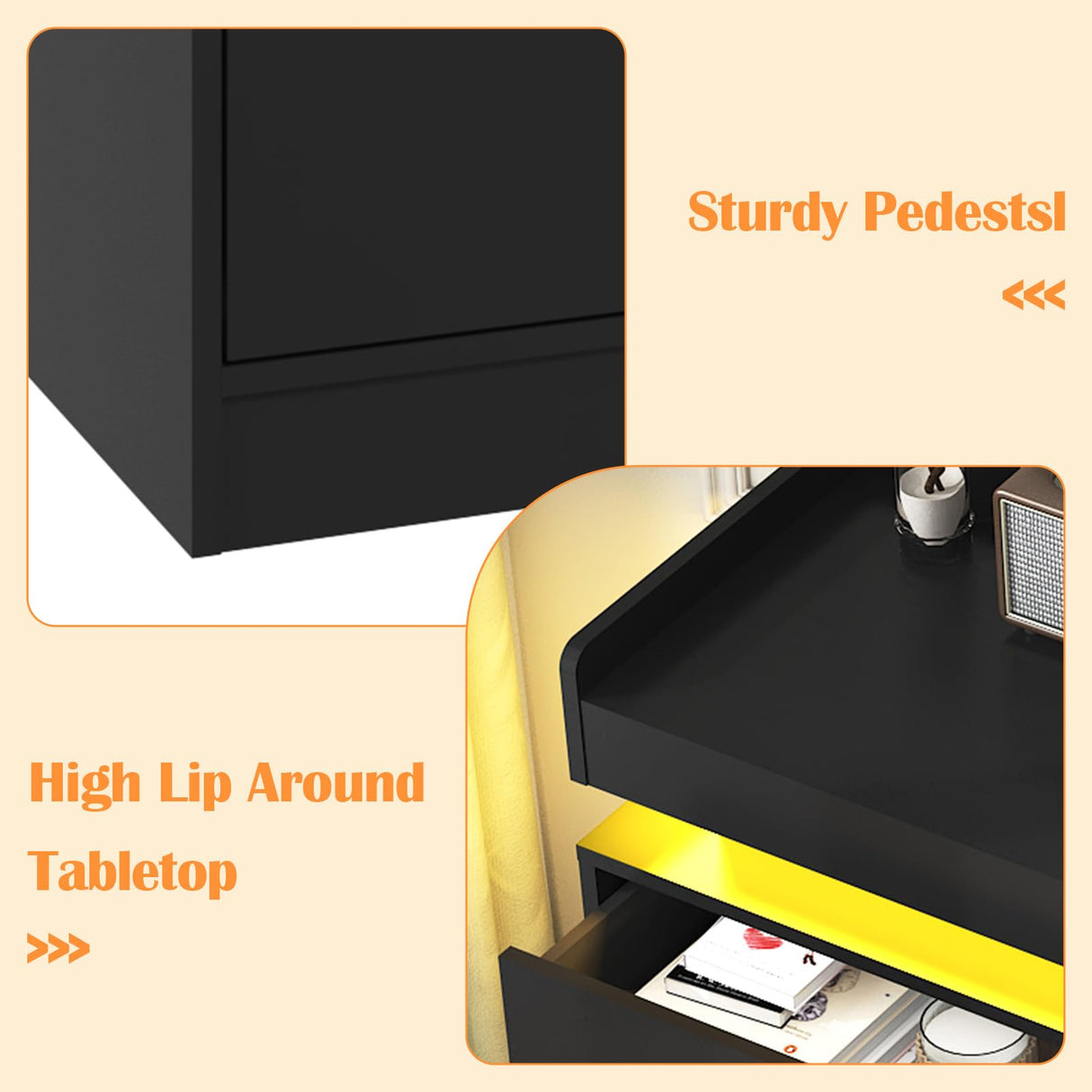 jiteentarou 6 Drawer Dresser with Charging Station and LED Lights, Modern Chest of Drawers with Power Outlet, Organizer Cabinet for, Living Room, Black jiteentarou