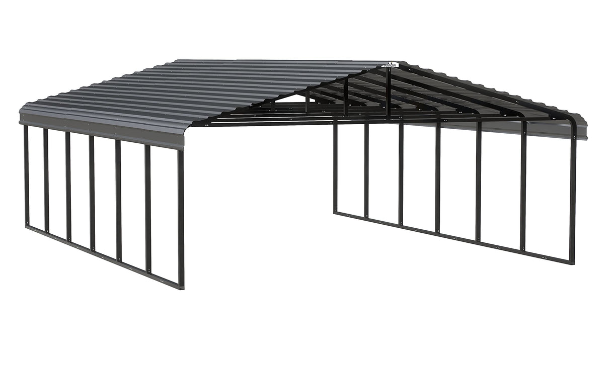 Arrow Carports Galvanized Steel Carport, Double Car Metal Carport Kit, 20' x 29' x 9', Charcoal Arrow