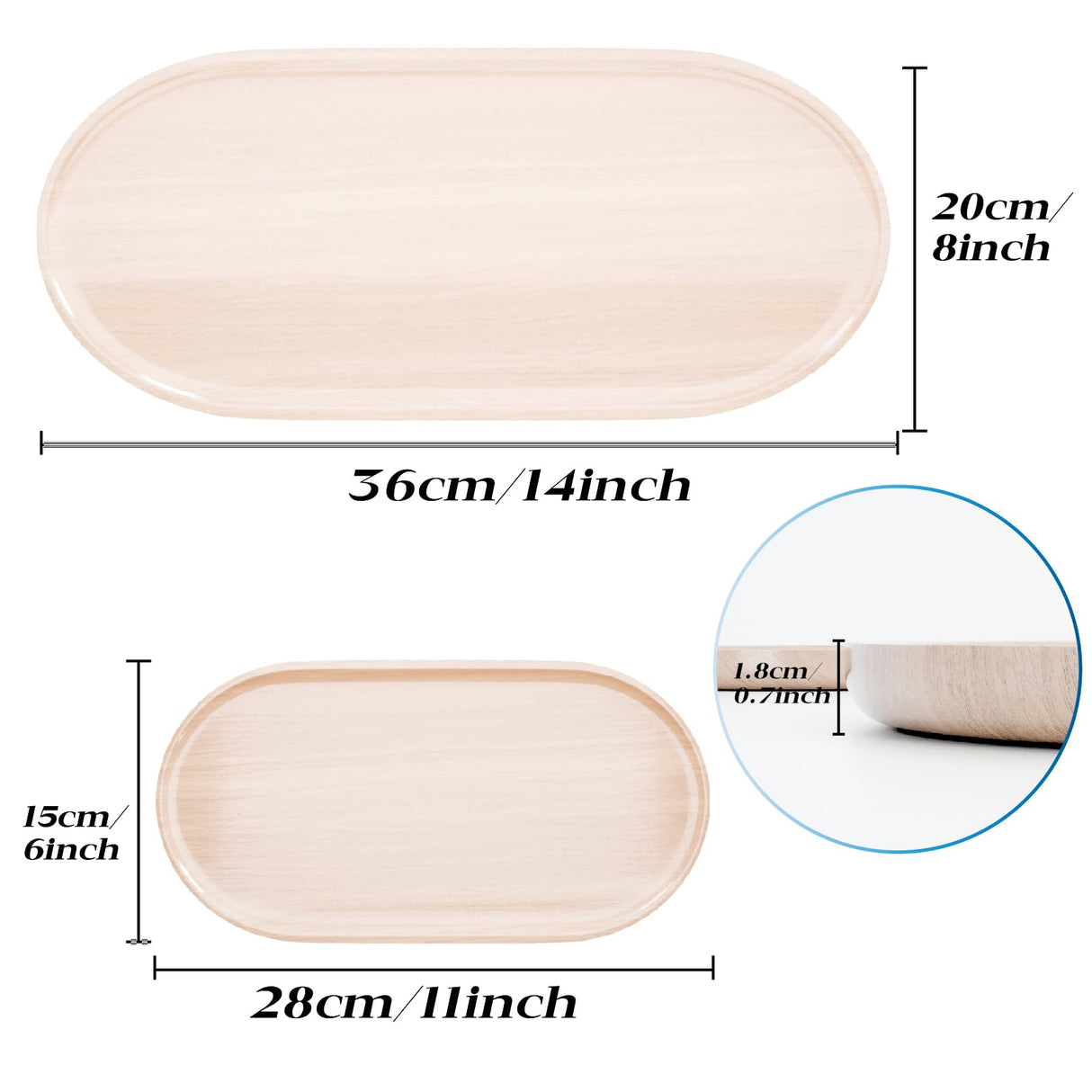 SMÖRLING Wooden Serving Tray, Set of 2 Beech Wood Serving Tray-Decorative Serving Trays Platter for Breakfast, Lunch, Dinner, Appetizers, Patio, Ottoman, Coffee Table, BBQ, Party –Great for Lap &Couch Haihomebest