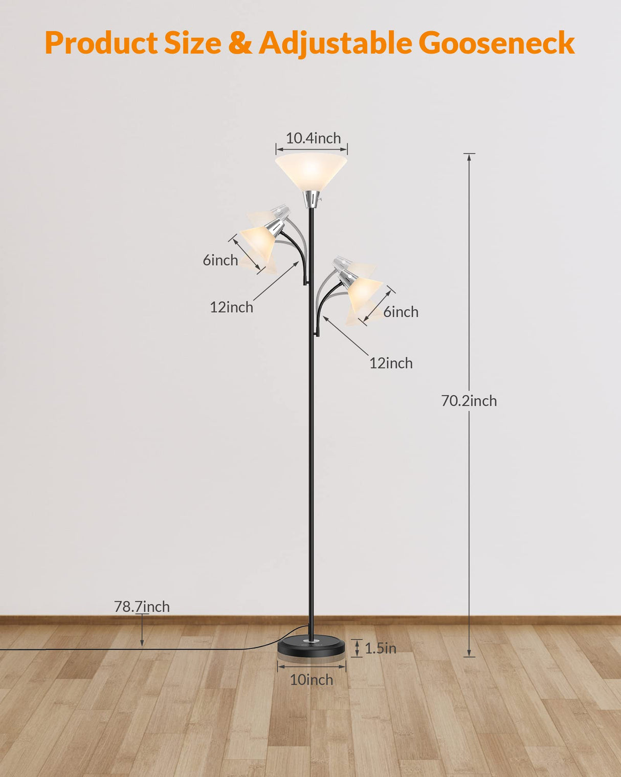 LEPOWER Floor Lamp, Standing Lamp with Replaceable 3000K Energy-Saving, Lamp for Living Room with Adjustable Reading Lights, Modern Bright Floor Lamp for Bedroom, Living Room, Office LEPOWER