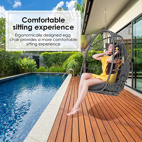 Hanging Egg Chair - Patio Rattan Wicker Swing Egg Chair Hammock Chair for Indoor Outdoor Bedroom Garden - Aluminum Steel Frame UV Resistant Cushion (Aluminum-Without Stand, Dark Grey) XIAO WEI