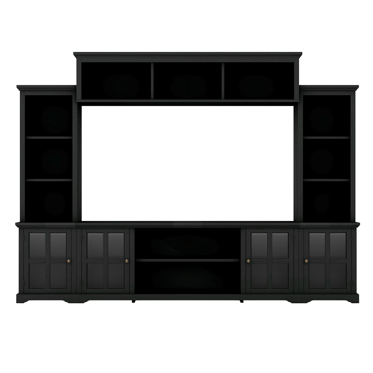 Harper & Bright Designs Modern TV Console Table for TVs Up to 70'', Minimalism Style Entertainment Wall Unit with Bridge, Multifunctional TV Stand with Tempered Glass Door, Black Harper & Bright Designs