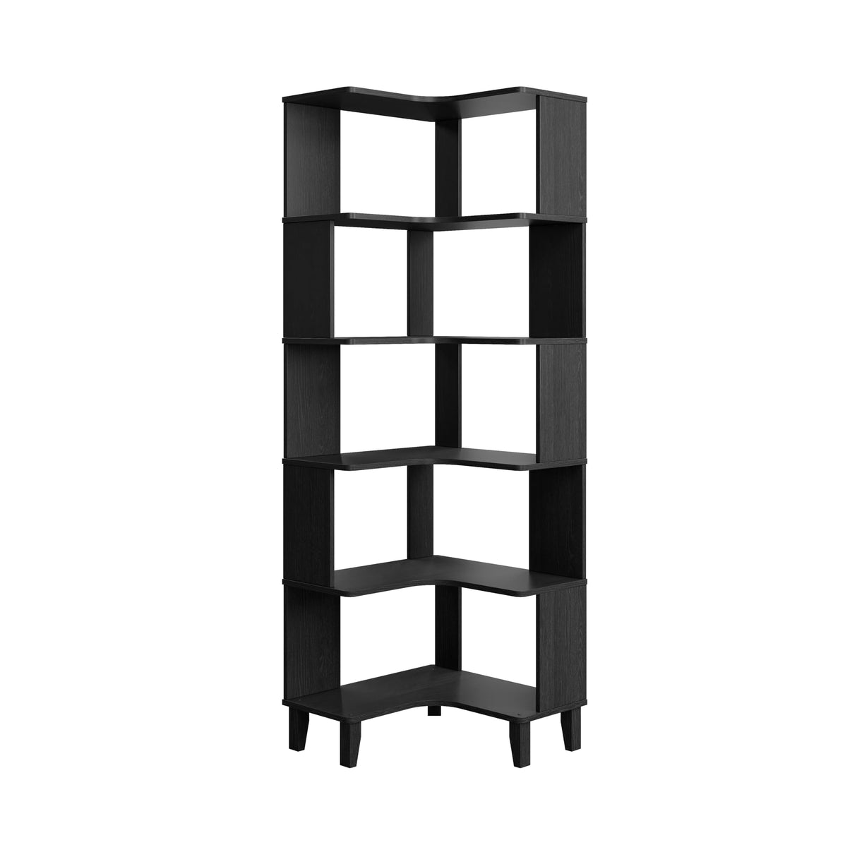 Prepac Nordik 6-Tier Black Modern Mid Century Corner Bookcase, 71.5" Extra Tall Black Corner Shelf with Storage, Multifunctional Freestanding Bookshelf for Home Office, Living Room, Dining Room Prepac