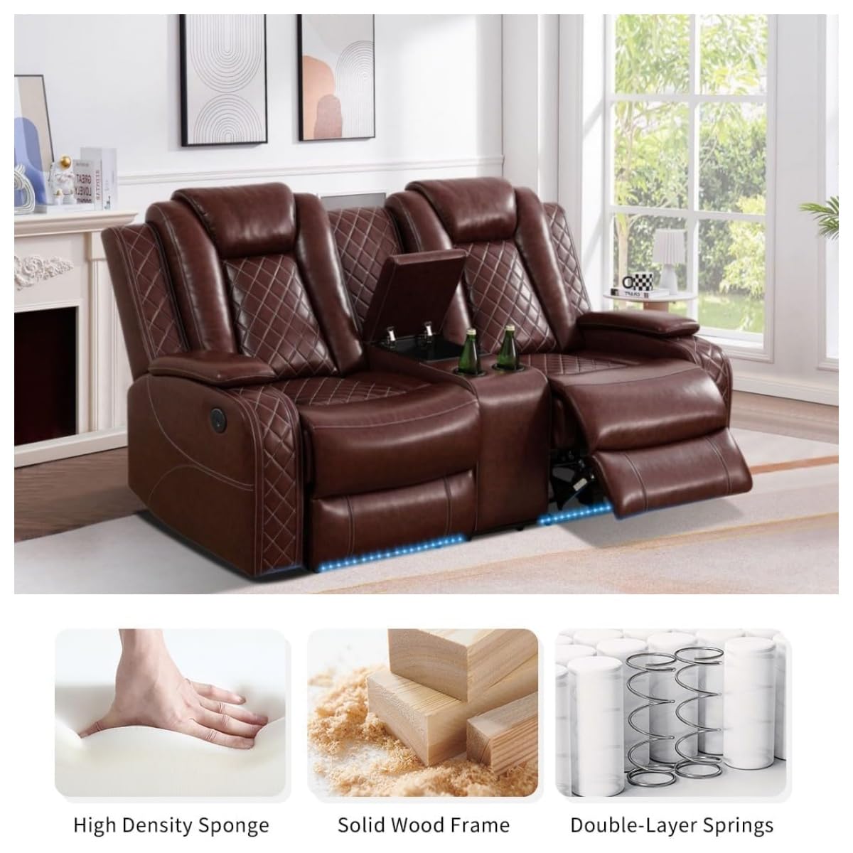 Trygoal Oversized Recliner Chair, Multifunction Power Leather Recliners with Home Theater Seating, Oversized Single Electric Recliner Furniture for Living Room Apartment Home Theater, Red Trygoal