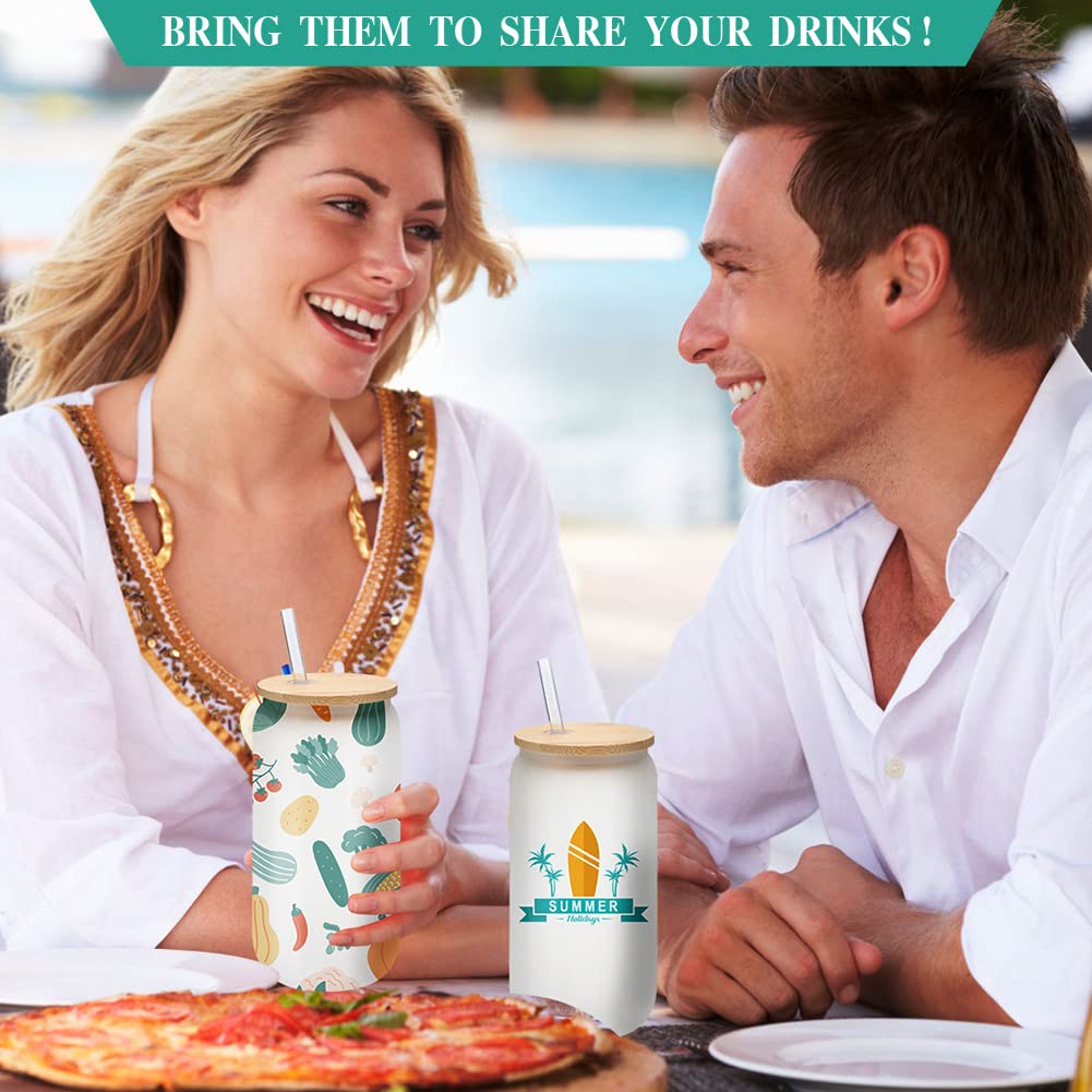 WHEATHUSK 20 Pack Sublimation Glass Cups Frosted 16oz Blanks Sublimation Borosilicate Glasses Tumbler with Bamboo Lids and Straws for Beer, Juice, Soda, Iced Coffee, Drinks WHEATHUSK