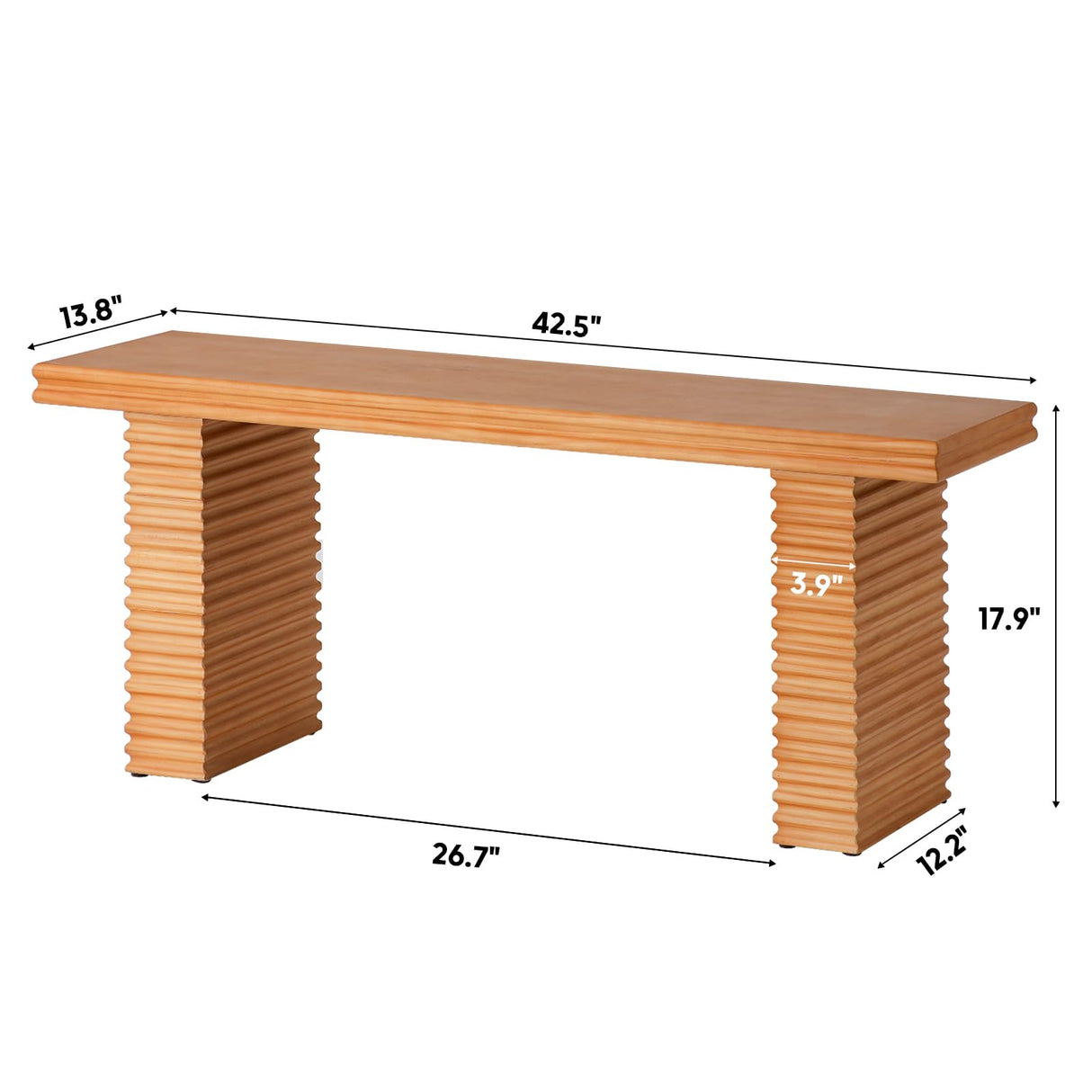 Wnutress Wood Entryway Benches, 42.5" Fluted Farmhouse Dining Bench Seat for Kitchen, End of Bed, Living Room, Hallway, Easy Assembly, Indoor, Natural Wnutrees