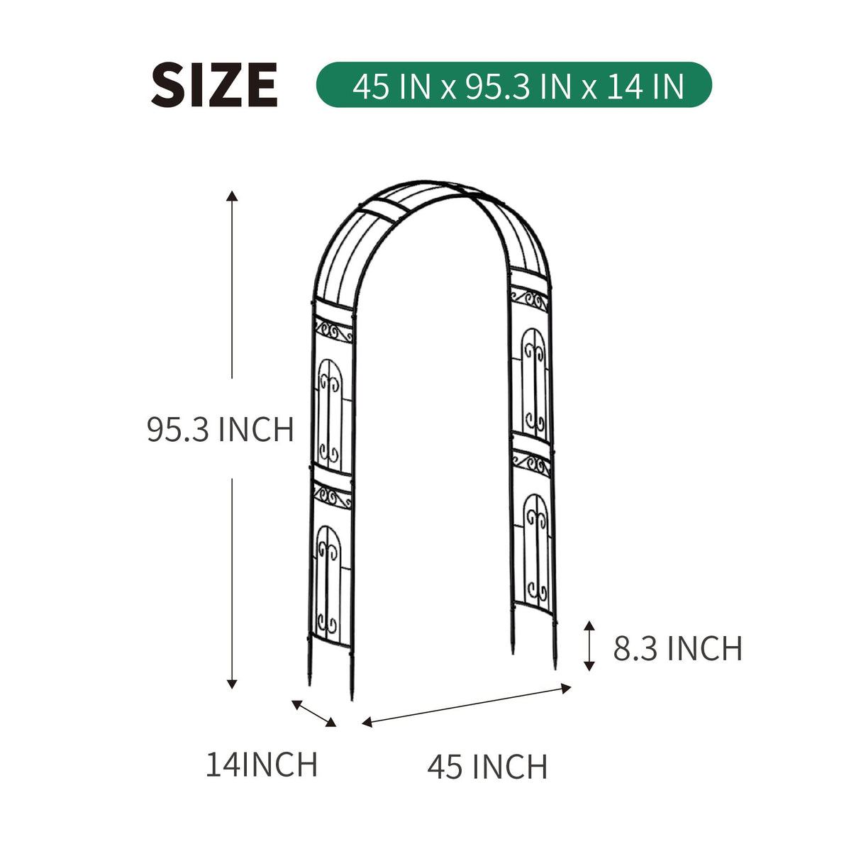 SCENDOR Wedding Arch Garden Arbor Curved Metal Enduring Iron Garden Arch Trellis for Climbing Plants Outdoor Ceremony 95.3 in x 45 in x 14 in SCENDOR GARDEN