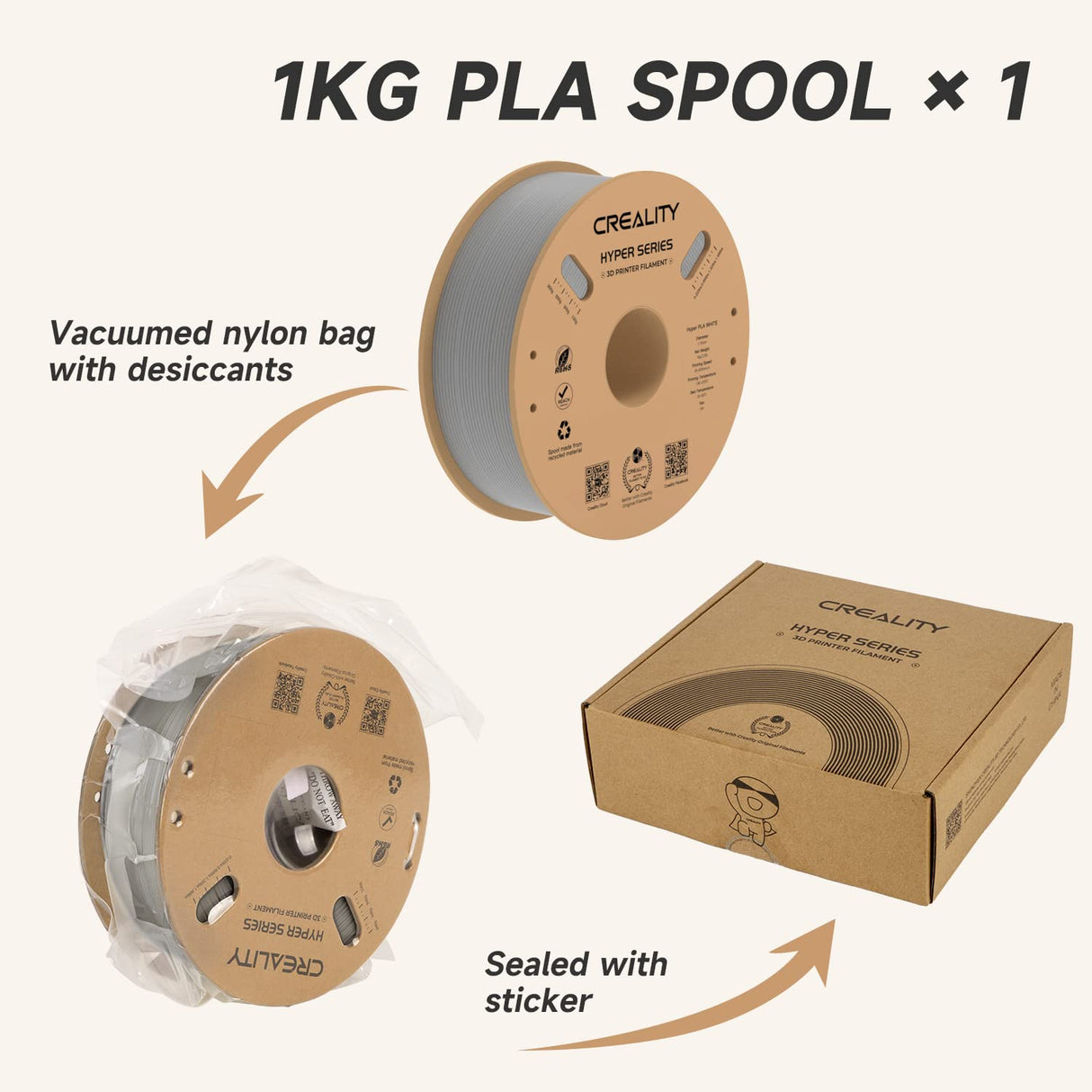 Official Creality Hyper PLA Filament 1.75mm, High Speed PLA 30-600mm/s 3D Printer Filament, Dimensional Accuracy +/-0.02mm, Fit Most FDM 3D Printers, 1KG(2.2lbs) Spool Gray Creality