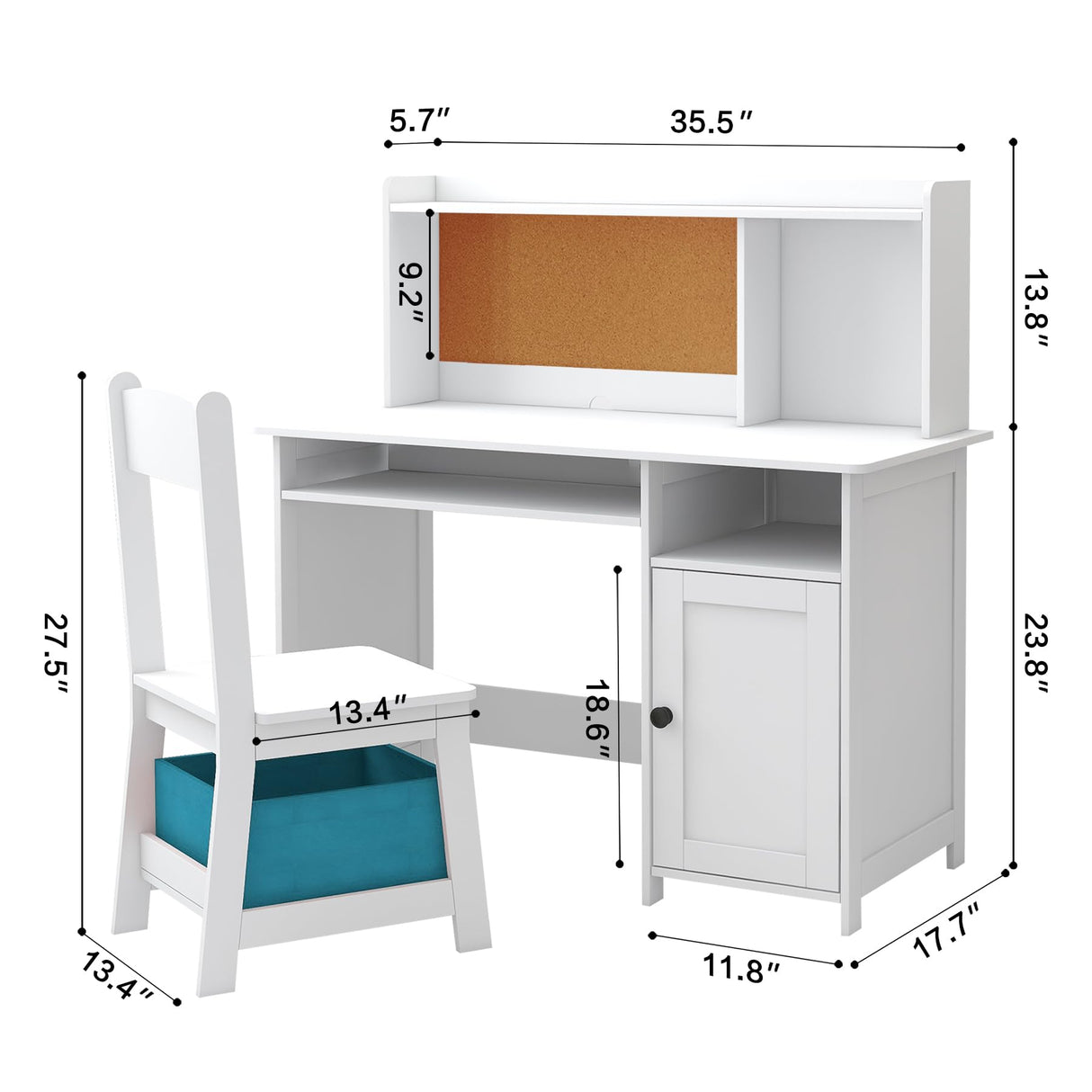 TaoHFE Kids Desk and Chair Set, Kids Desk Chair with Storage and Shelf, Wooden Kids Table and Chairs for Bedroom and Study, Craft Table with Storage Gifts for Boys, Girls to Study, White TaoHFE