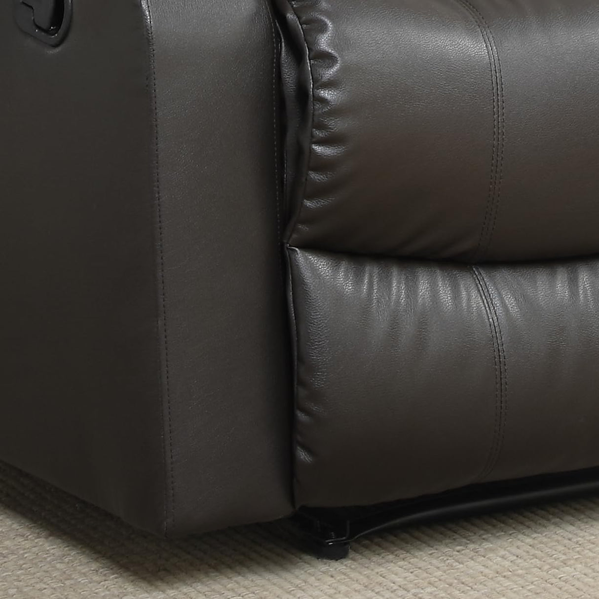 Relax-A-Lounger Warren 35.5" Manual Pull-Handle Recliner, Traditional Overstuffed, Pocket Coil Comfort, Black Metal Base Legs, Soft Vegan Leather Fabric, Java Relax-A-Lounger