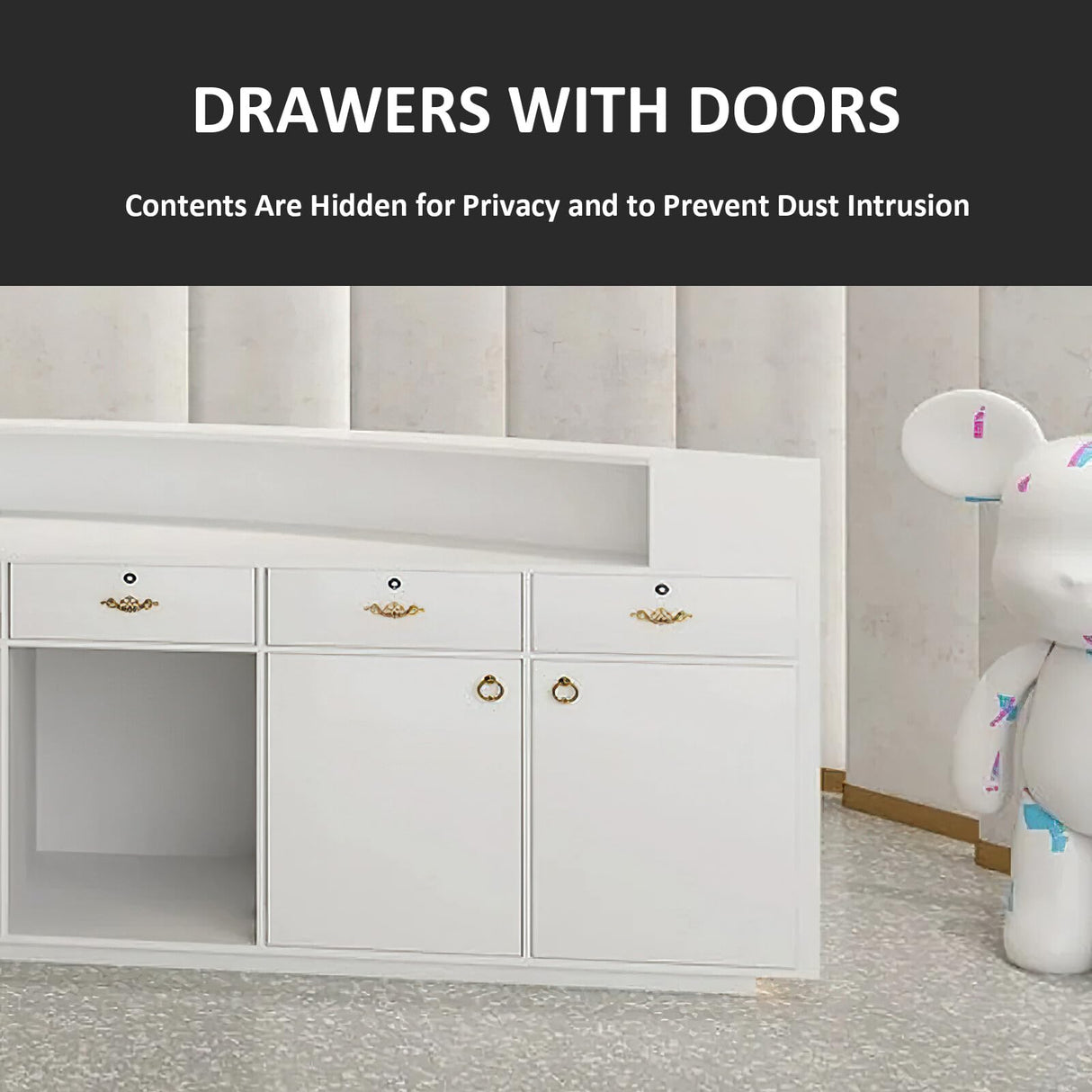 Nuipesn Modern Curved Shaped Reception Desk with Drawer,Storage Cabinet,Keyboard Slider, E1-Grade Borad,Modern Front Desk for Company,Office,Retail(White, 110.24" L*23.62" W*39.37" H) Nuipesn