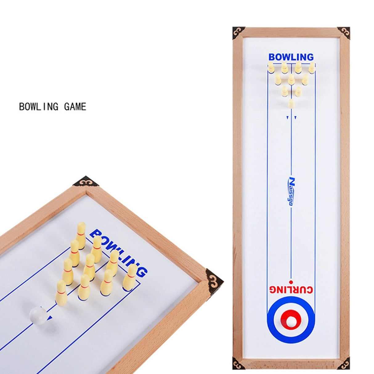 3-in-1 Wood Shuffleboard, Tabletop Curling Game Board Set with 8 Rollers, Portable Mini Tabletop Games for Kids and Adults QCHIAN