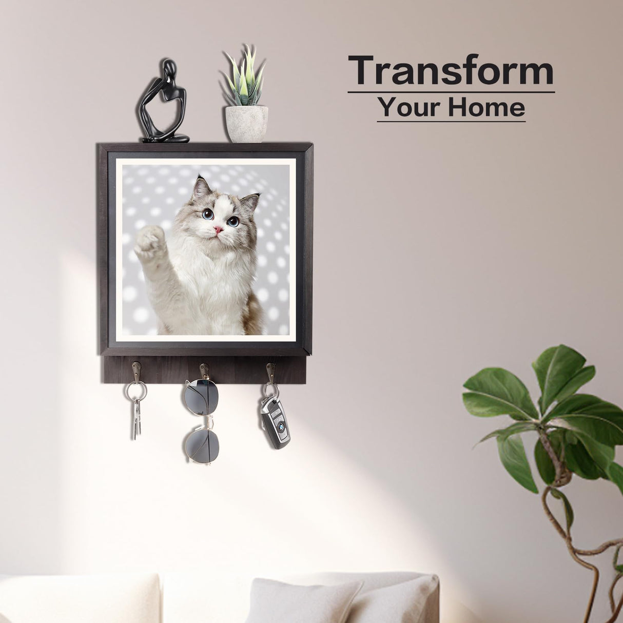 MOCAS Hidden Gun Storage, Hidden Wall Gun Safe Pistol Rack Shelf with 3 Hooks for Secret Decor Concealment Furniture, Art Storage Cabinet Wooden Storage Shelves Indoor Picture Frame(Black) MOCAS