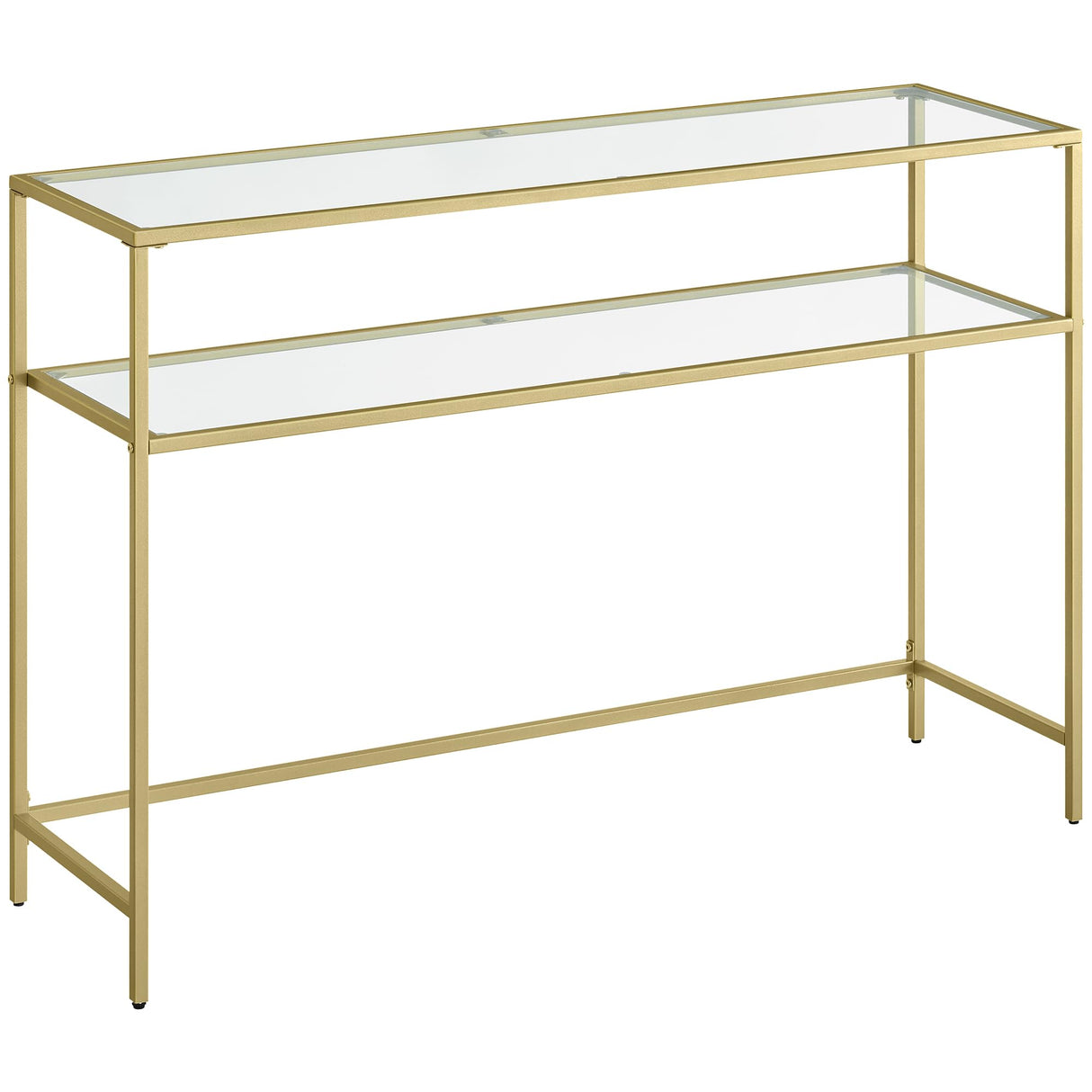 VASAGLE 47.2 Inch Console Sofa Table, Modern Entryway Table, Tempered Glass Table, Metal Frame, 2 Shelves, Adjustable Feet, for Living Room, Hallway, Gold Color ULGT045A61 VASAGLE