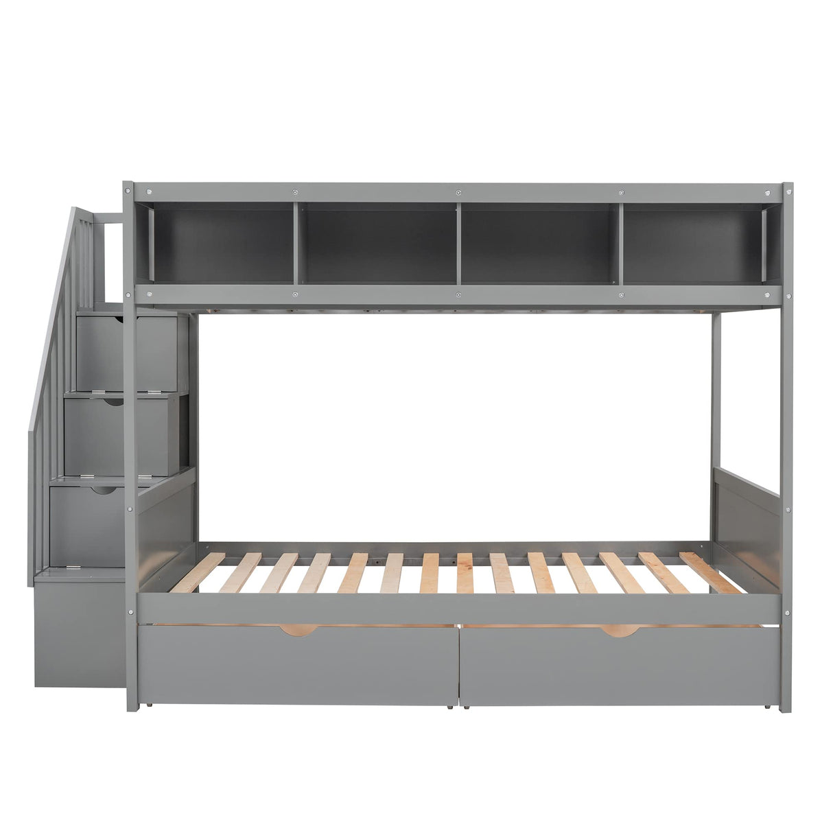 Harper & Bright Designs Grey Twin Over Full Bunk Bed with Stairs and Storage Solutions Harper & Bright Designs