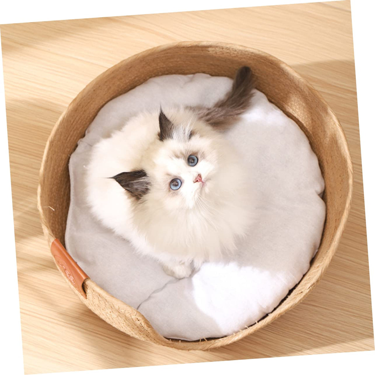 PATKAW Straw Nest Cat Bed Washable Pet Beds for Small Dogs Summer Dog Bed Puppy Beds Cat Basket Bed Cat Sleeping Supply Weaving Pet Bed Pet Sleeping Bed Cool Cattail Grass Indoor Cat PATKAW
