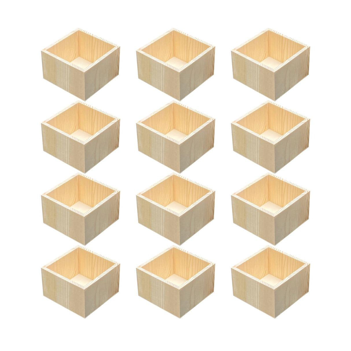12 Pack 4.7 Inch Square Wood Box Unfinished Small Wooden Boxes for Crafts (Outer 4.7X 4.7X 3 in,Interior 4 x 4 x 2.9 in) Cregugua