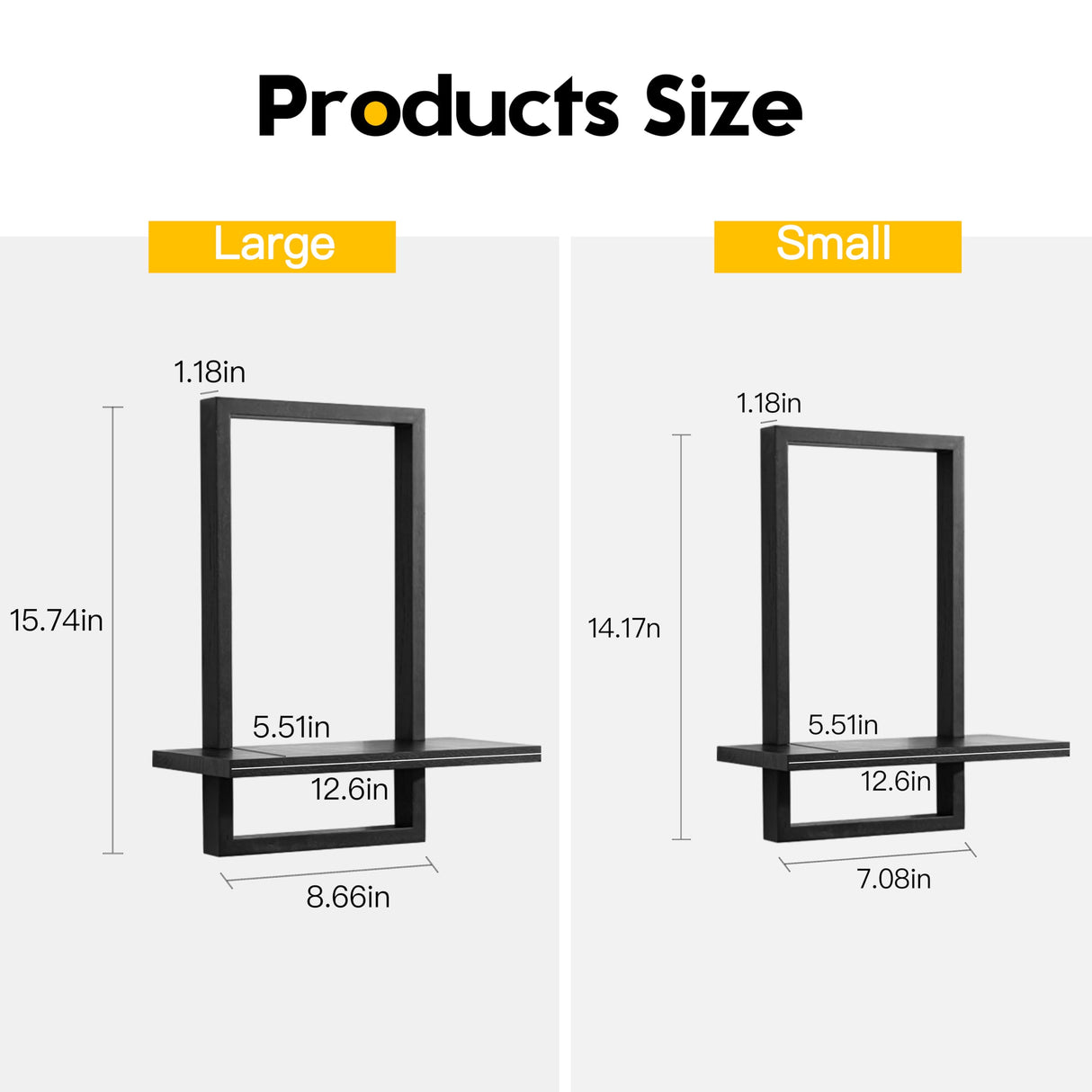 PHOENANCEE Square Floating Shelves Black,Framed Hanging Shelf for Wall Set of 2,Decorative Modern Chic Plants Decor for Living Room Bedroom Bathroom Home Office,Soild Wood,L+S PHOENANCEE