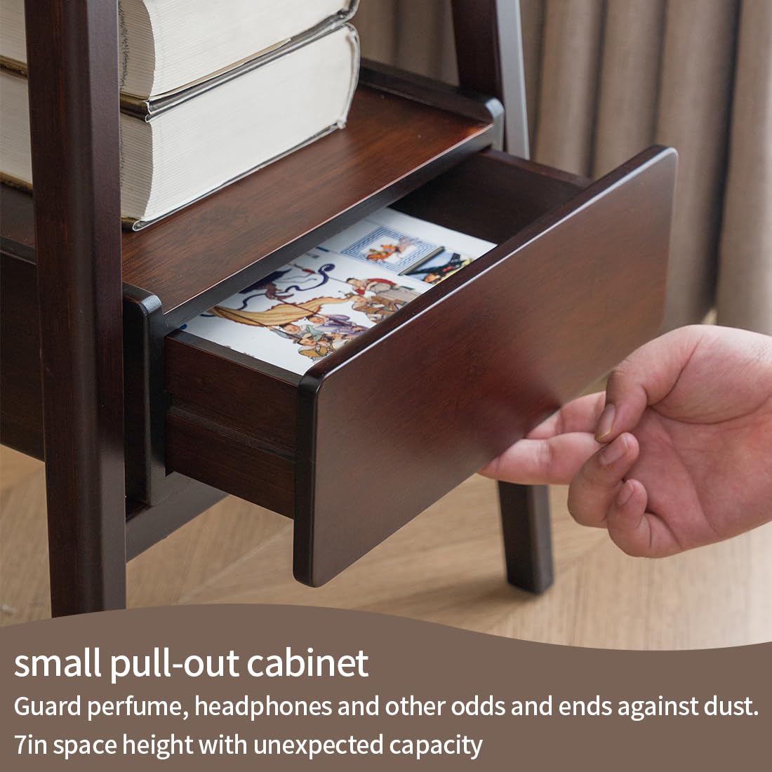 Kuabner Night Stand with Drawer, Mid Century Modern Nightstand, Bedside Tables with Open Storage Shelf,Large Storage End Table, Bamboo Night Stands for Bedrooms Kuabner