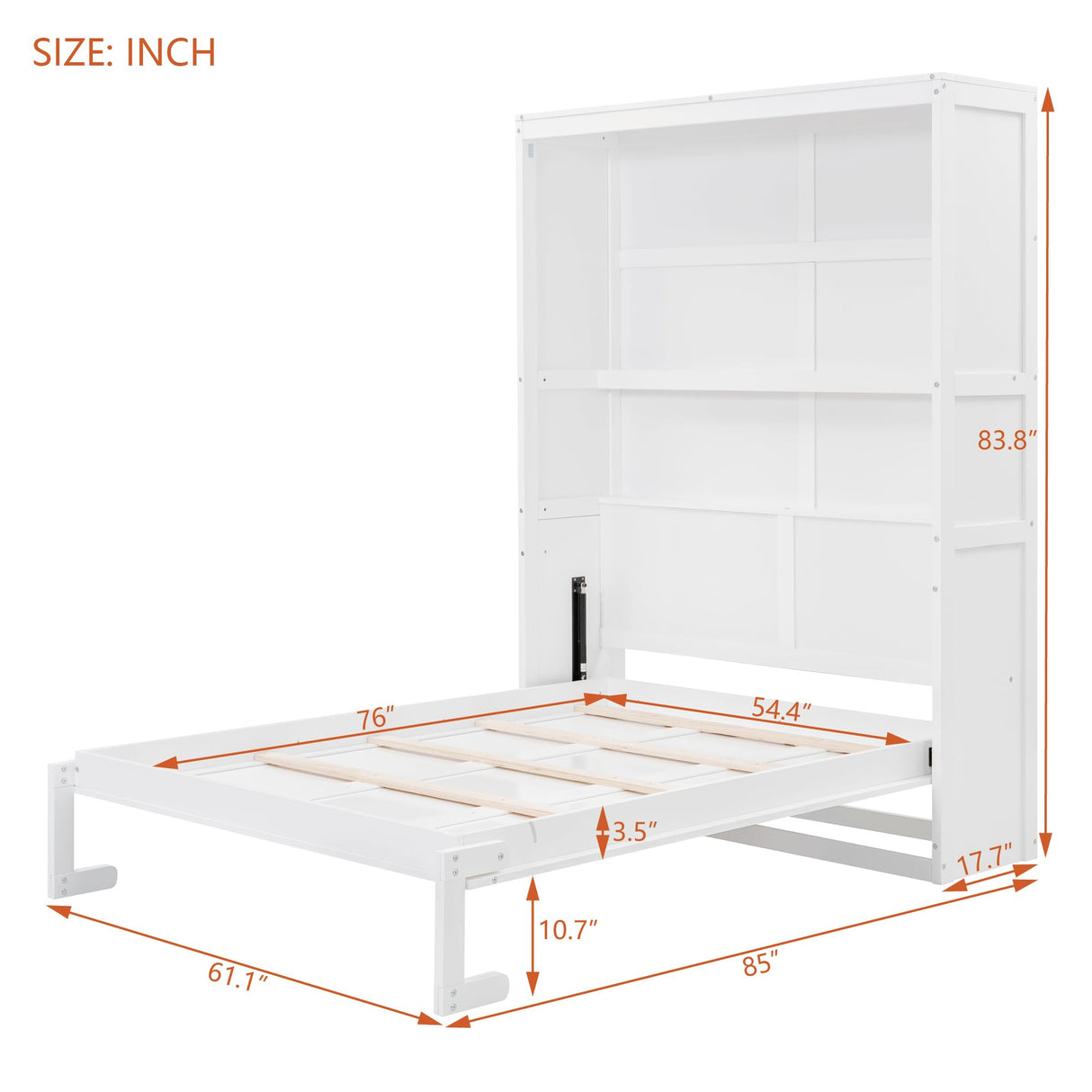 Merax Full Size Murphy Bed, Wood Full Murphy Cabinet Bed with Shelves, for Home Office or Small Room, White Merax