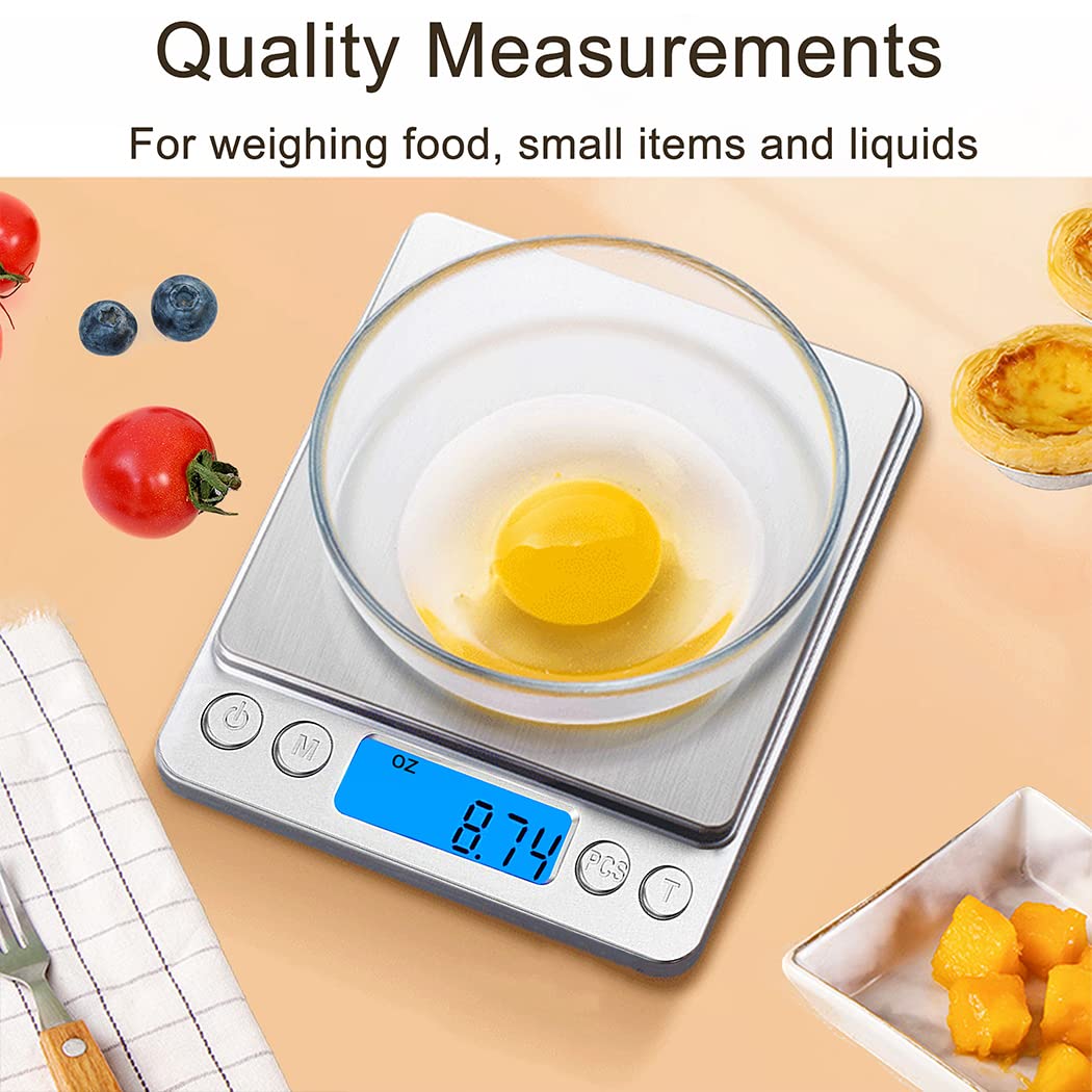 Food Scale Digital Kitchen Scale for Food Ounces and Grams, Small Electronic Pocket Scale for Weight Loss, Baking, Cooking, Coffee, Jewelry, 6.6lb/3kg, 0.01oz/0.1g Precision (Batteries, 2 Trays) Sylhair