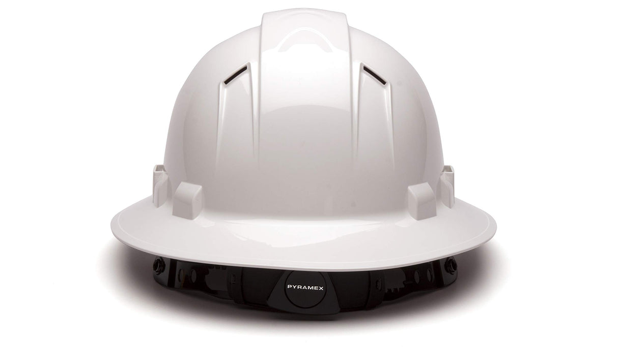 PYRAMEX Ridgeline Full Brim Hard Hat, Vented, 4-Point Ratchet Suspension, White Pyramex Safety
