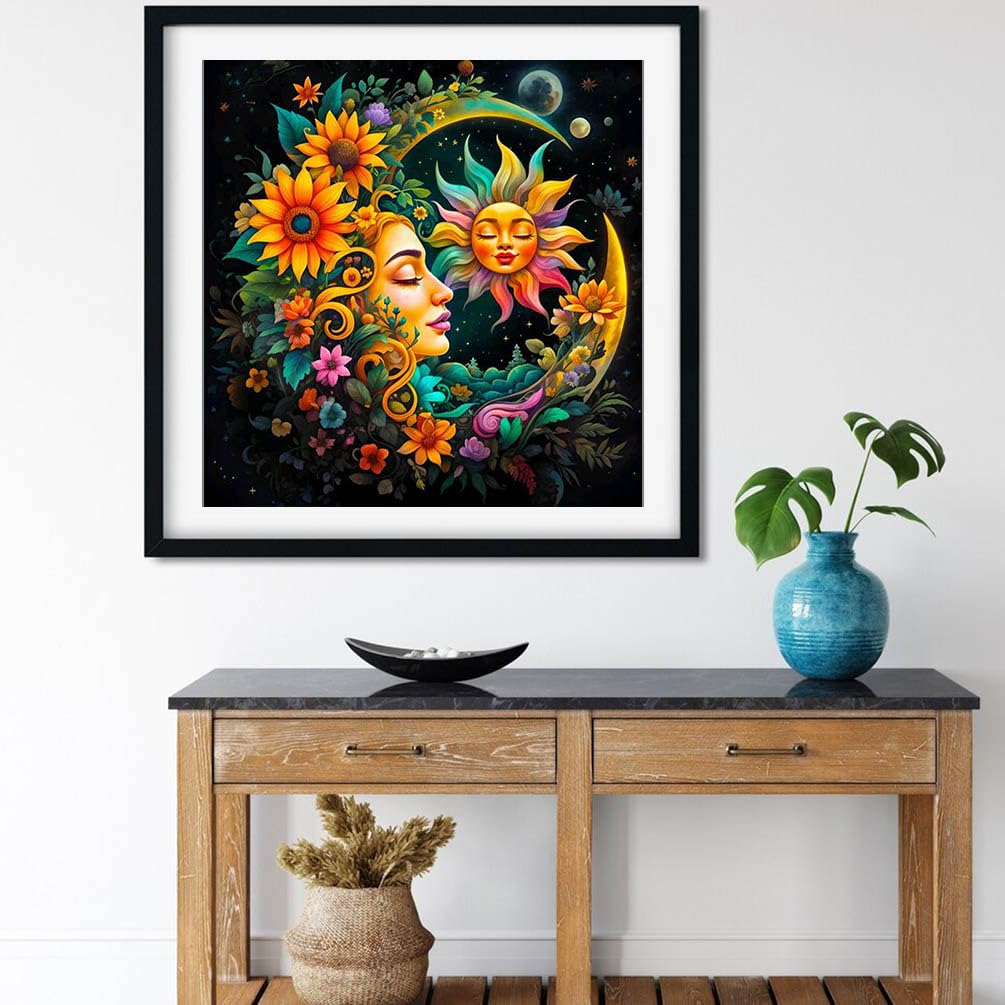 Sun and Moon Diamond Art Painting Kits for Adults - Round Full Drill Diamond Dots Paintings for Beginners, 5D Paint with Diamonds Pictures Gem Art Painting Kits DIY Crafts Project Kits 14x14inch HOIYLDS