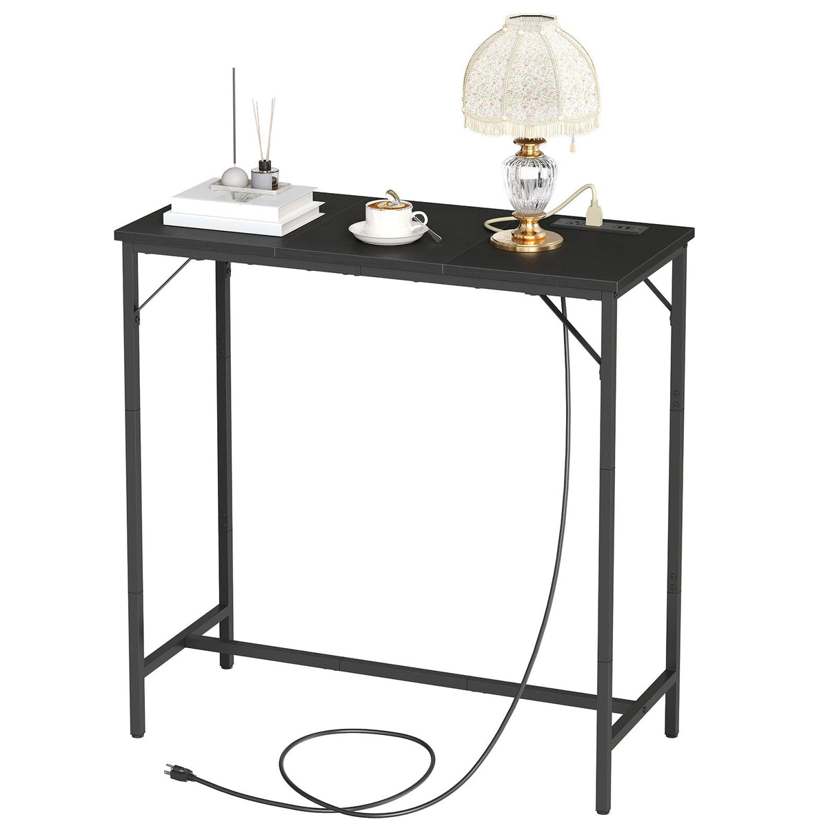 HOOBRO Bar Table with Charging Station, Rectangular Pub Table, High Top Coffee Table, Counter Bar Height Table, Narrow Long Dining Table, 35.4" L x 15.7" W x 35.6" H, Black BB90UBT01N1 HOOBRO