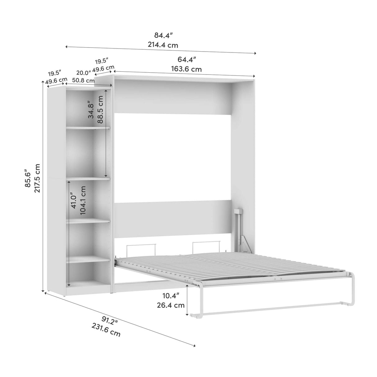Bestar Claremont Queen Murphy Bed with Closet Organizer (85W) in White, Space-Saving Sleeping Arrangement for Multipurpose Room Bestar