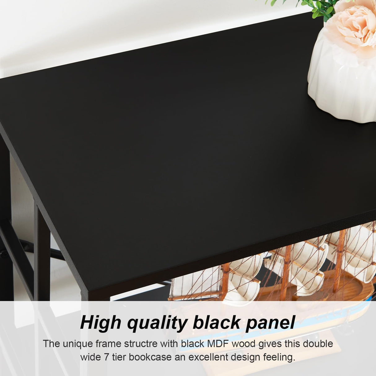 HOMISSUE 84" Double Wide Industrial 7-Tier Black Bookshelf with Open Shelves HOMISSUE