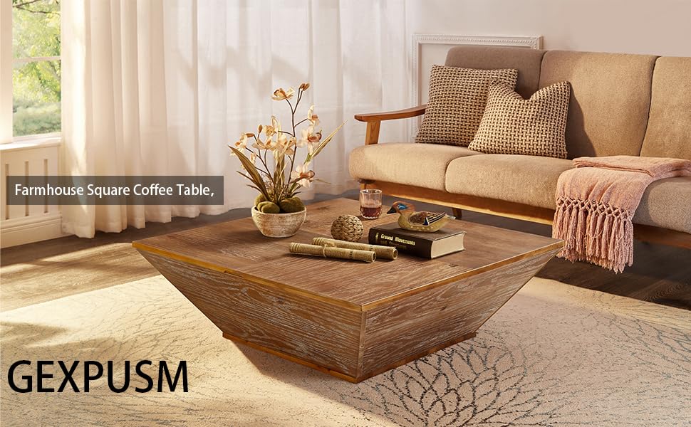 Gexpusm Square Coffee Tables for Living Room, Wood Coffee Table with Storage, Modern Table with Lift Top Farmhouse Furniture Style, 35.43 * 35.43 * 13.78in Gexpusm