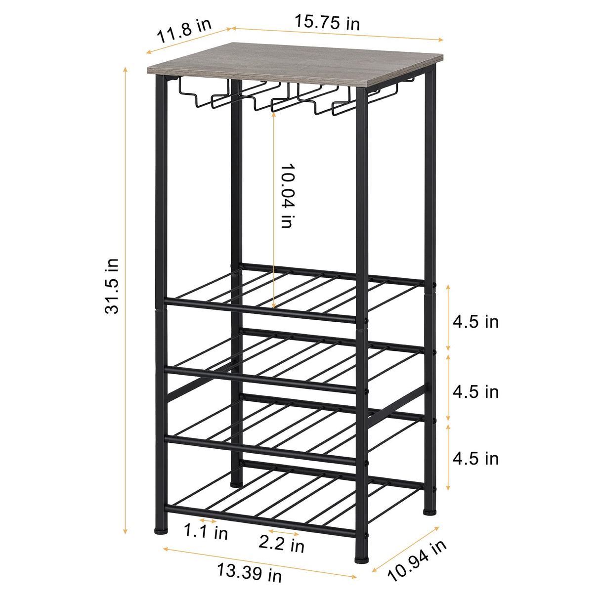 Wine Bottle Holder, Wine Rack Freestanding Floor with Glass Holder Rack, Wood Tabletop & 16 Bottles Holder, Wine Liquor Cabinet Bar for Home Kitchen, Dining Living Room, Gray Oak OYEAL