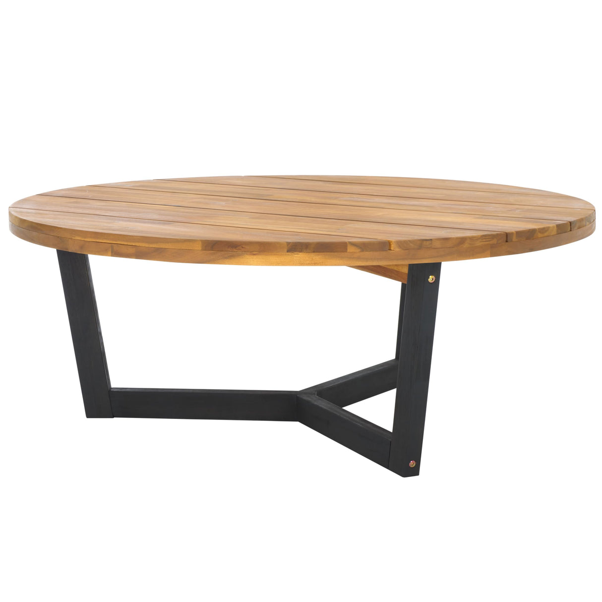 SAFAVIEH Outdoor Collection Leo Natural/Black Solid Wood Round Coffee Table SAFAVIEH