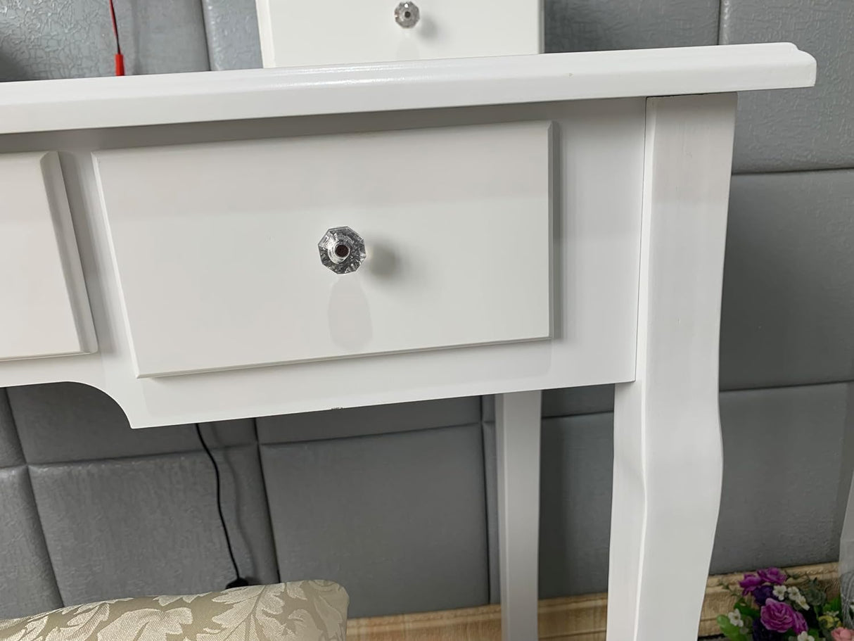 GIMMYFIVE Vanity Desk with Mirror and Lights, Wood Makeup Dressing Table with Oval Mirror & Stool,3 Colors Lighting Modes,Modern Bedroom Dressing Table with 5 Large Drawers for Kids Women Girls,White GIMMYFIVE