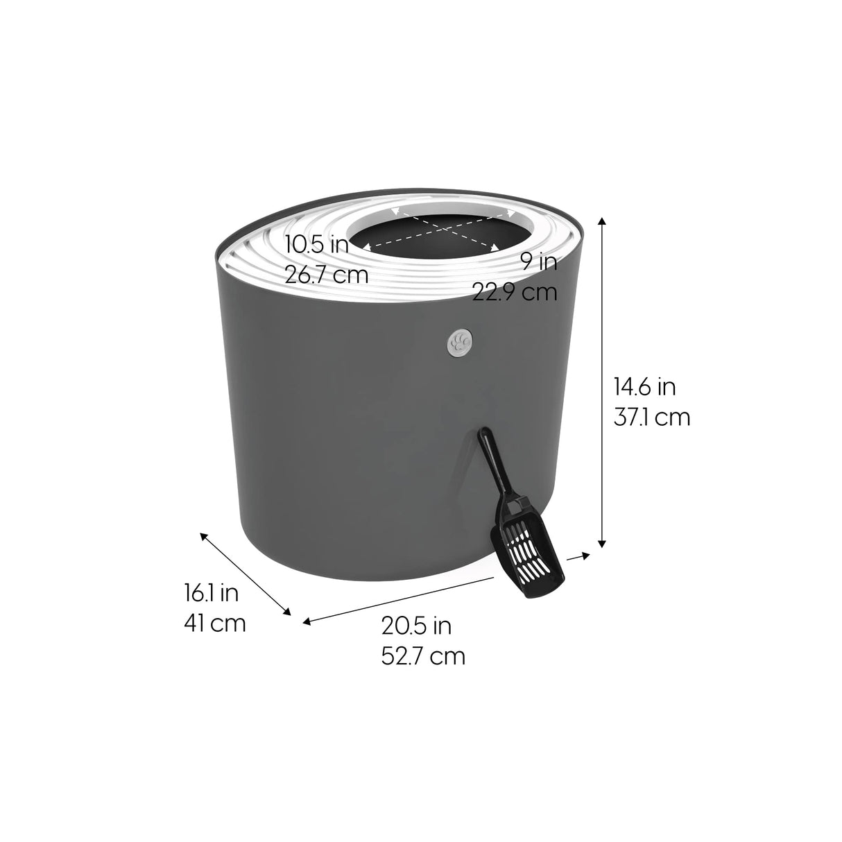 IRIS USA Large Top Entry Cat Litter Box with Scoop, Stylish Round Cat Litter Box Enclosure, Kitty Litter Box, Dark Gray/White IRIS