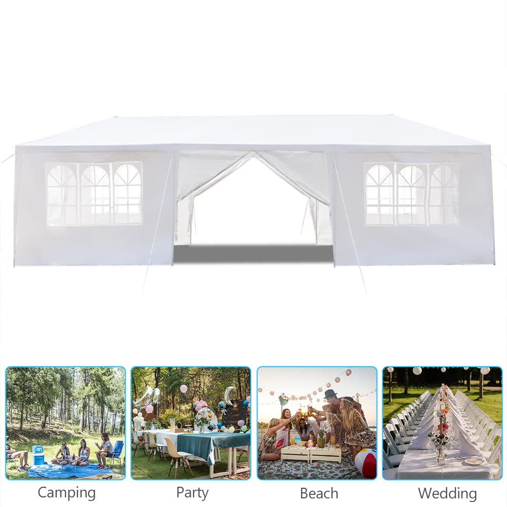 10x30 Tents for Parties, Large Party Tent, Outdoor Canopy Tent with 8 Removable Sidewalls and Windows for Wedding, Event, White Backyard Tent for Temporary Event ACLULION
