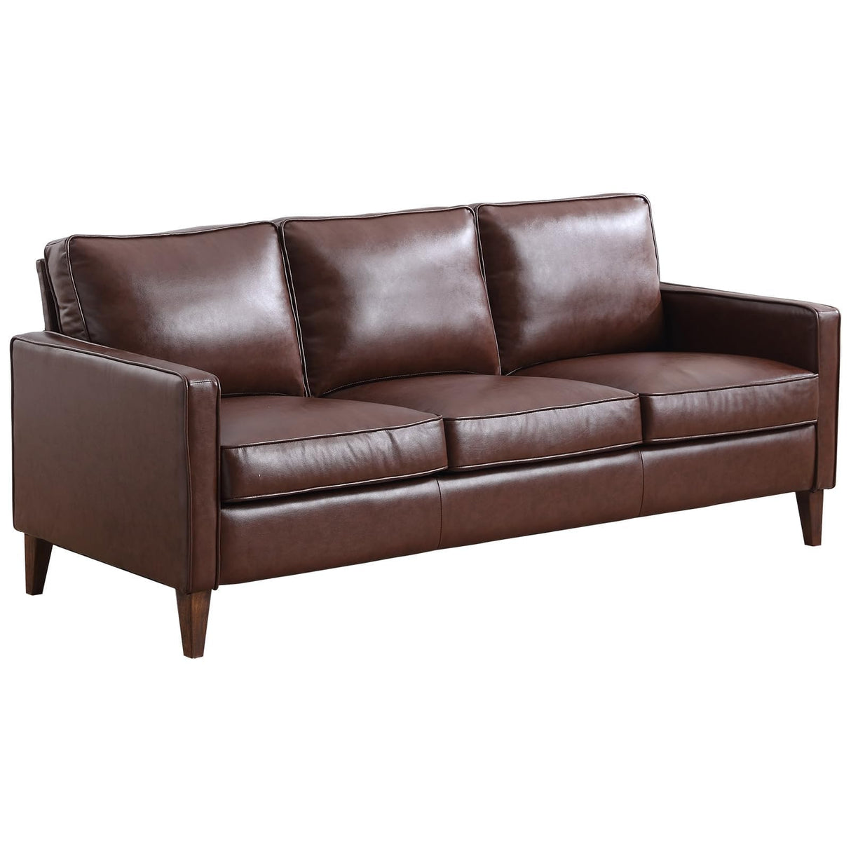 EBELLO 77” Mid Century Modern Sofa Couch, 3 Seater Faux Leather Couches for Living Room, Soft Padded Comfy Cushion, Small Sofa for Small Spaces, Bedroom, Apartment, Dark Brown EBELLO