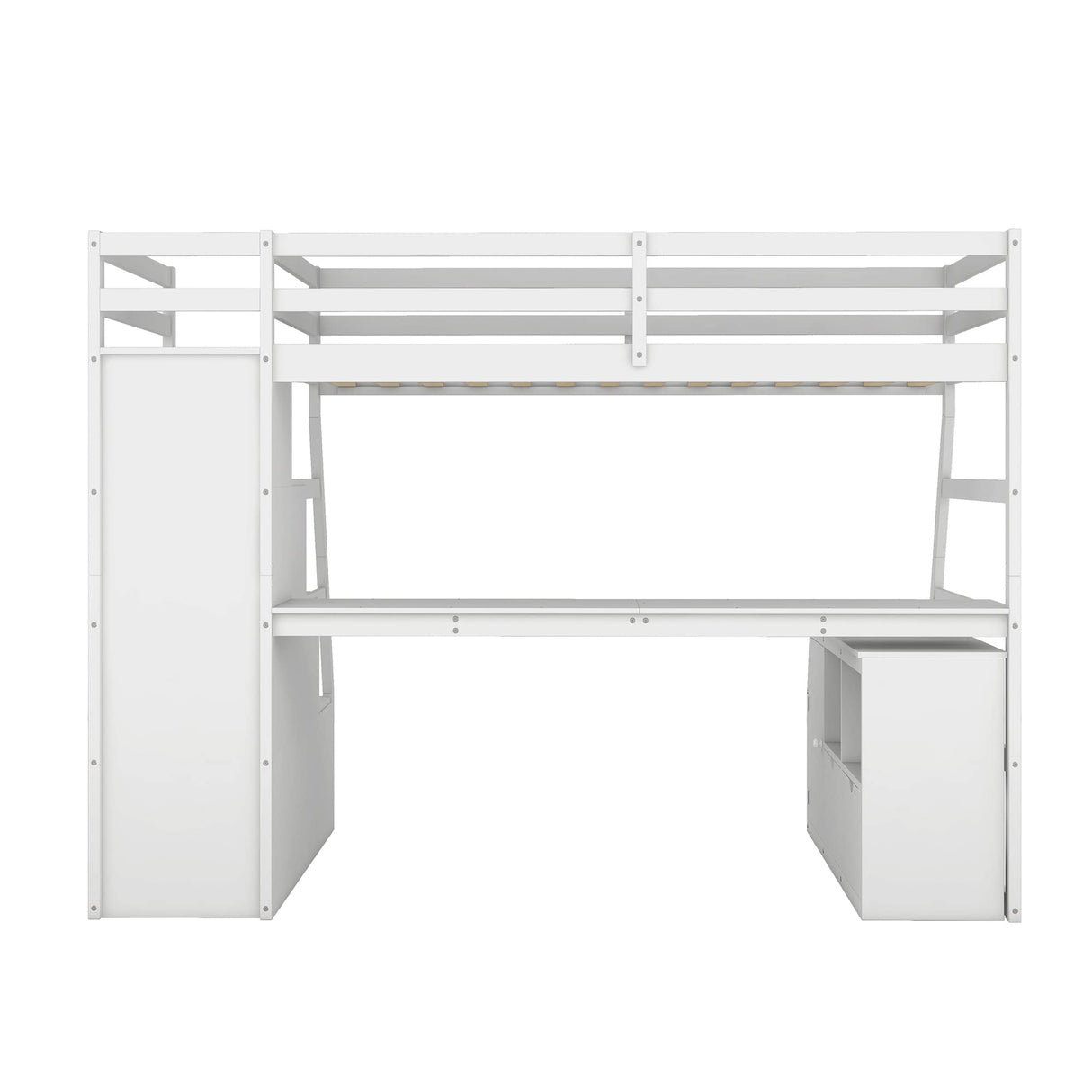 Harper & Bright Designs Twin Loft Bed with Stairs, Desk, and Storage – Solid Wood Frame in White Harper & Bright Designs