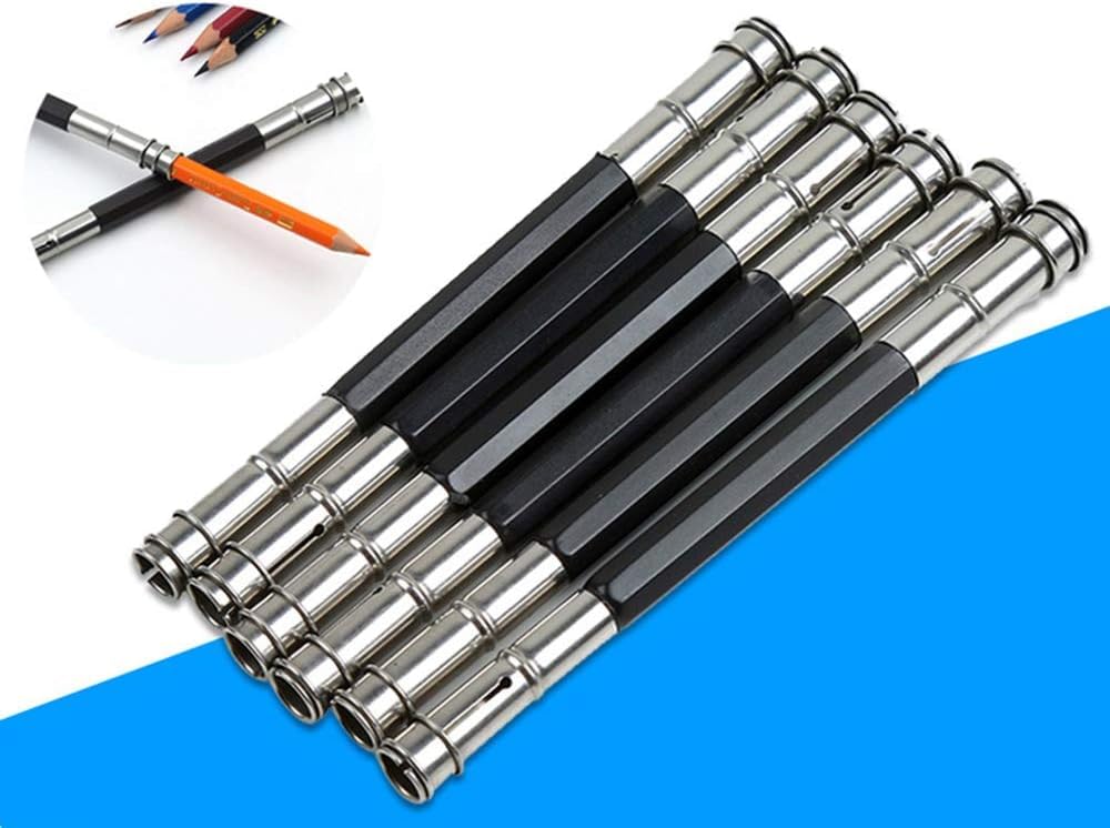 Sluswallow 2 Pcs Useful Stainless Steel Dual Head Pencil Extender Holder Double-Headed Pencil Stationery Accessories for Stationery Desk Supplies Holders and Dispensers Sluswallow