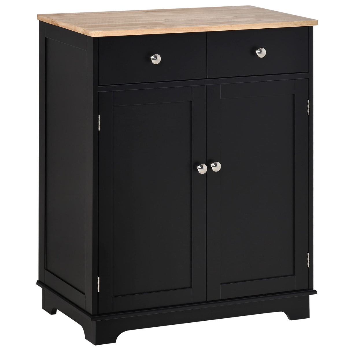 HOMCOM Sideboard with Solid Wood Countertop, Modern Kitchen Storage Cabinet, Coffee Bar Cabinet with 2 Drawers, Doors and Adjustable Shelf, Black HOMCOM