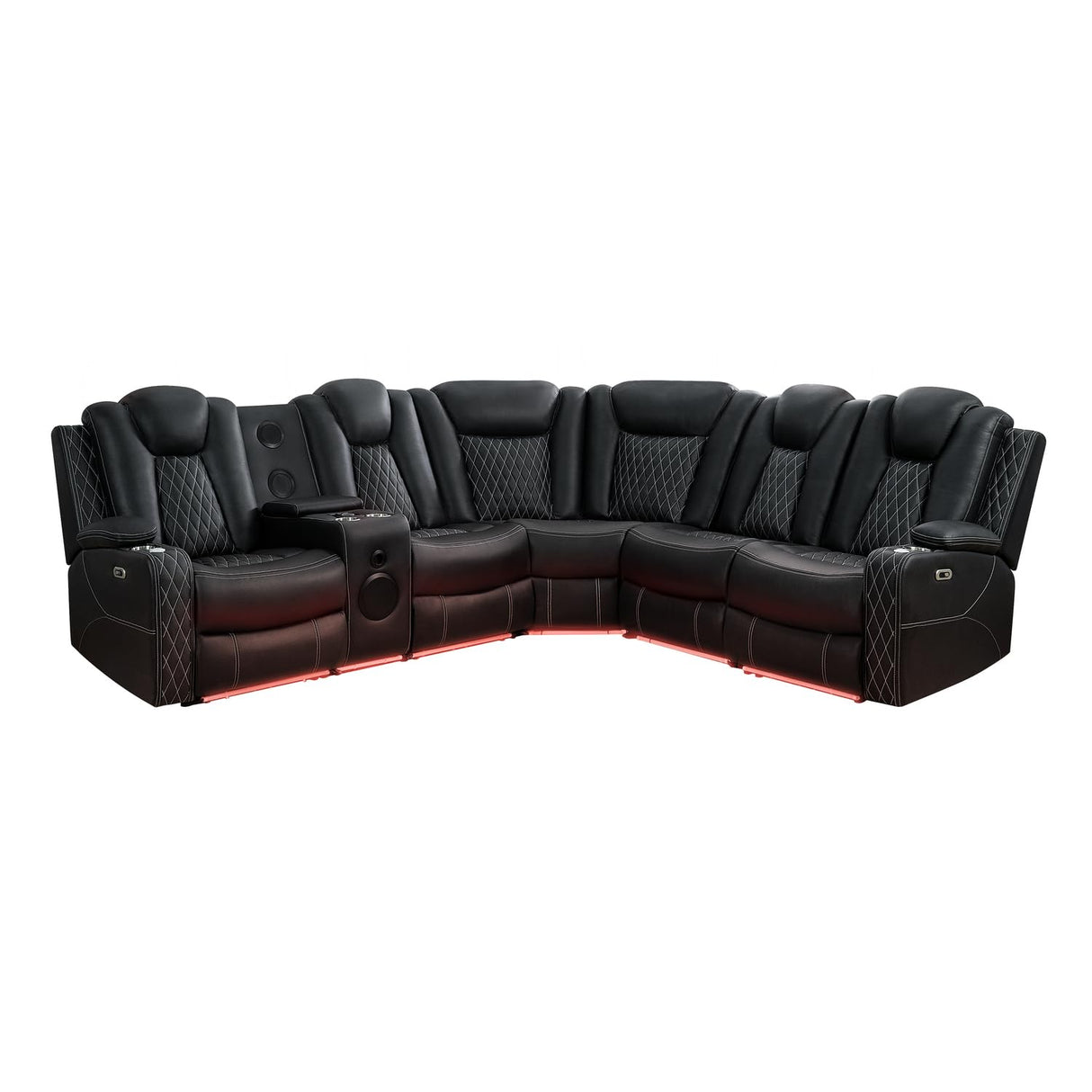 Naomi Home Chicago Luxury DIY Theater Sofa Set – Power Reclining Home Theater Seating with Adjustable Headrests, LED Lights, Bluetooth Speaker, Wireless Charging, USB & AUX Ports - Black Naomi Home