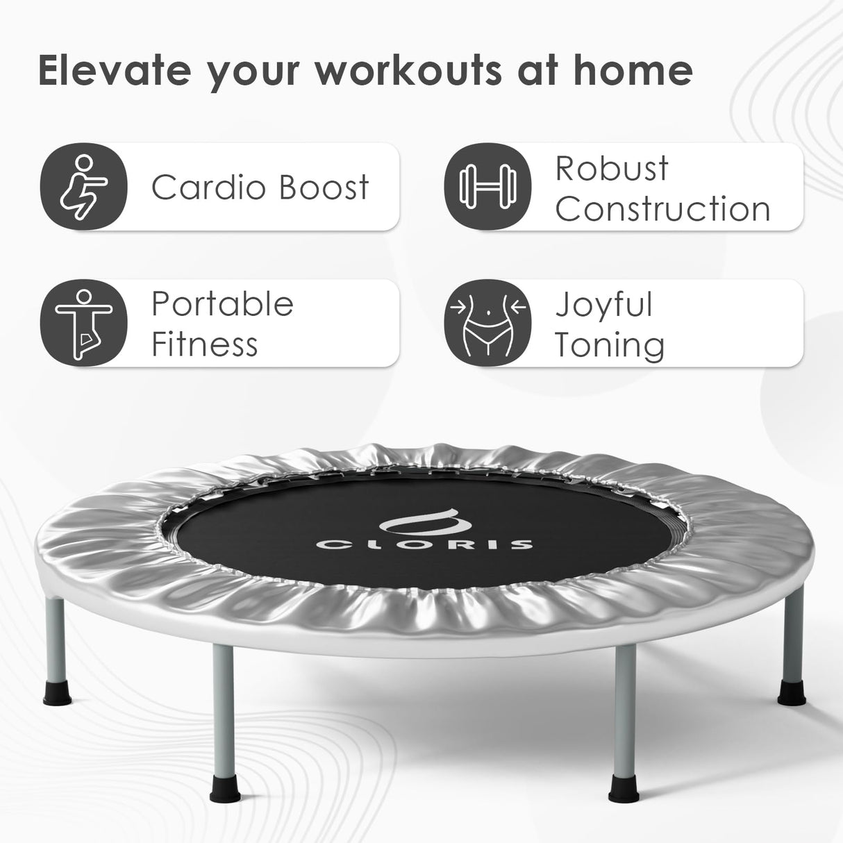CLORIS 36'' Foldable Fitness Trampoline - Max Load 170lbs, Rebounder Indoor/Outdoor Fitness Body Exercise (Silvery) CLORIS