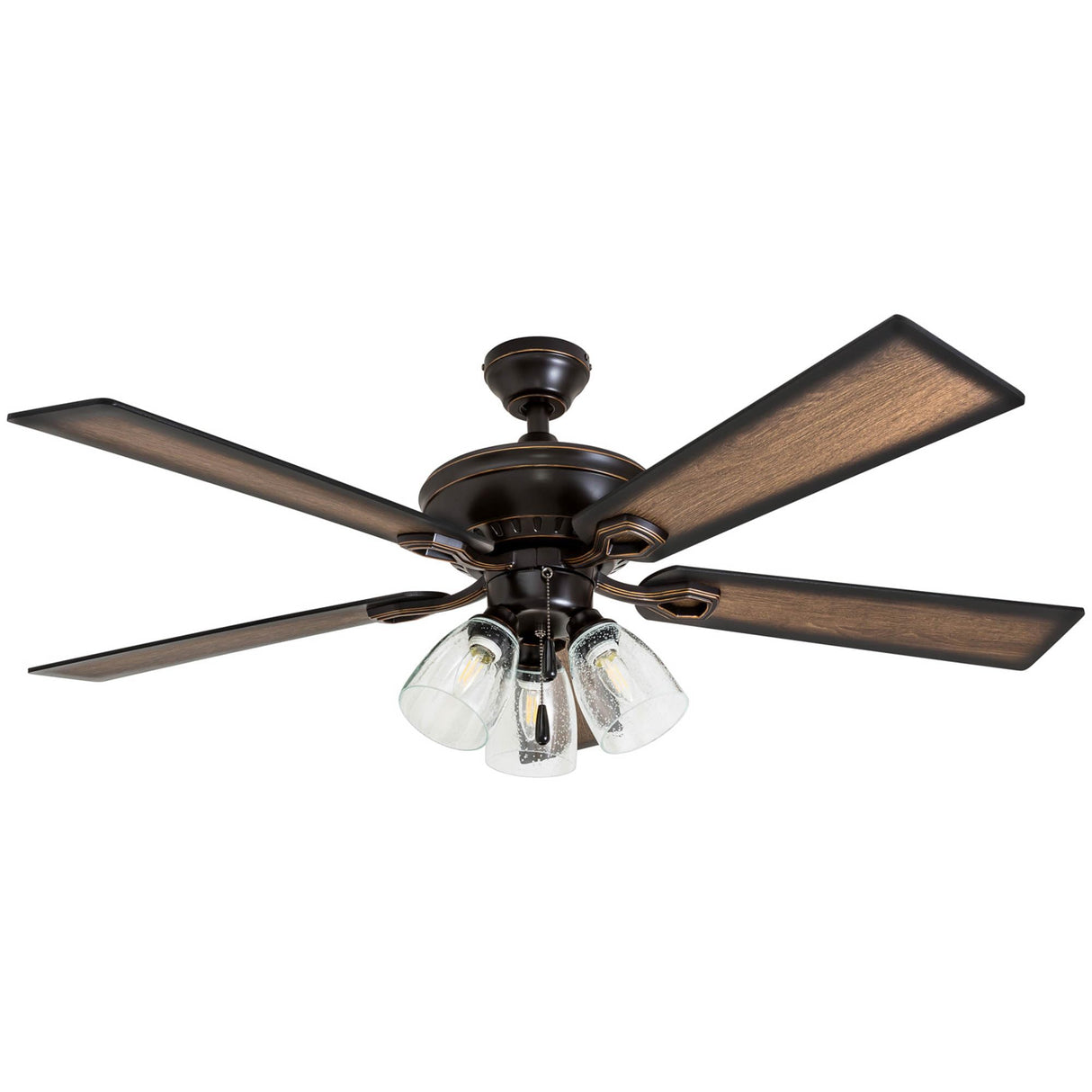 Prominence Home Glenmont, 52 Inch Farmhouse LED Ceiling Fan with Light, Pull Chain, Three Mounting Options, Dual Finish Blades, Reversible Motor - 40278-01 (Oil-Rubbed Bronze) Prominence Home