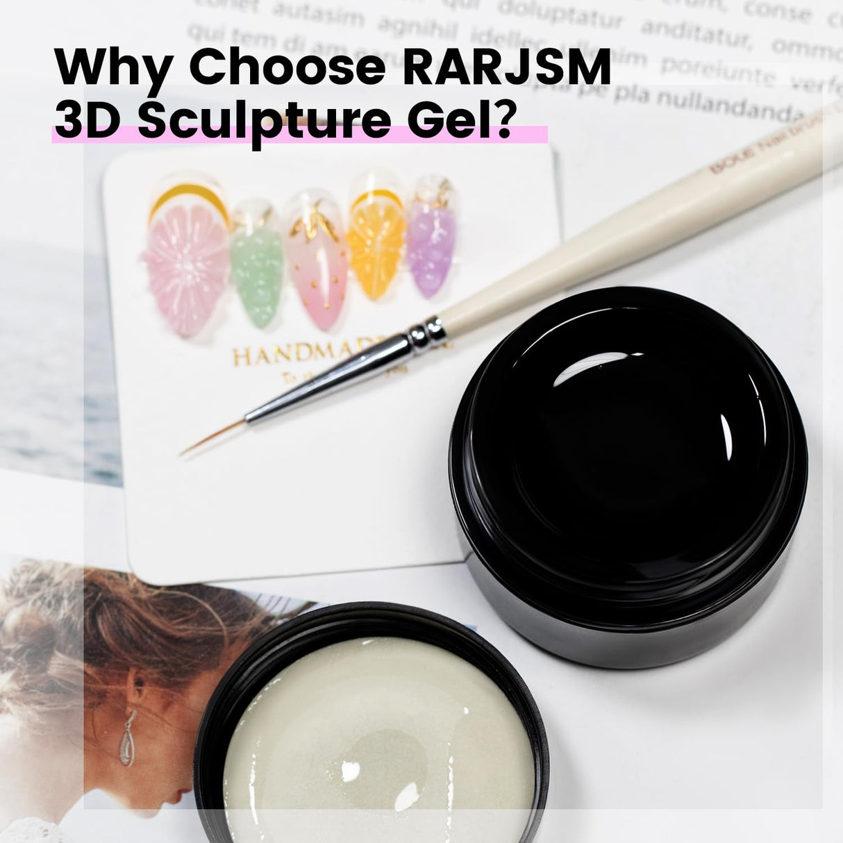 RARJSM 3D Sculpting Gel Clear Painting Gel Polish Nail Art Designs No Wipe Chrome Nail Powder Nails Charms Rhinestone Decoration Adhesive Glue Drawing Painted Sculpture Hard Gelpolish Curing Requires RARJSM