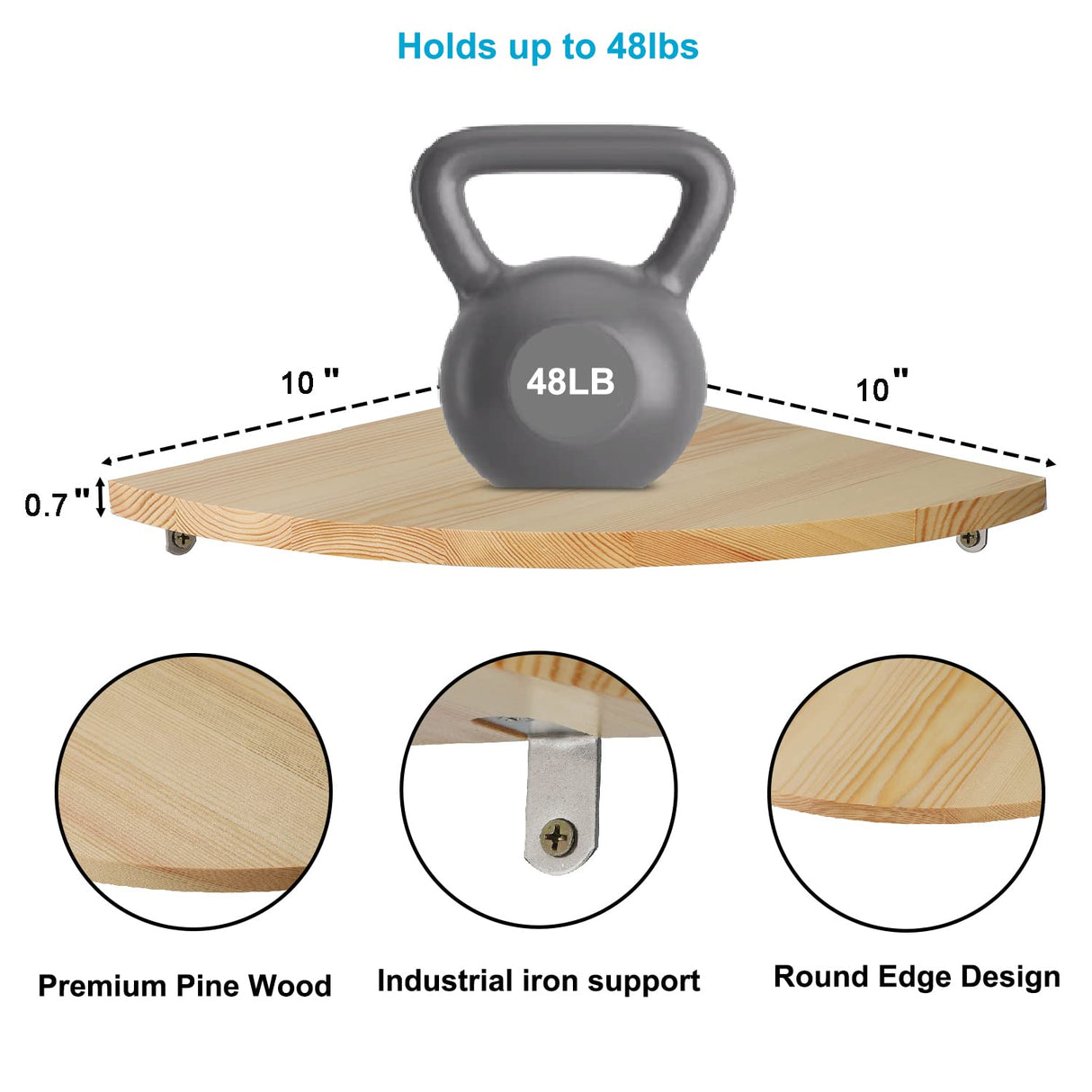 JORIKCHUO 10 inch Corner Wall Shelf, Solid Wood Corner Floating Shelves for Wall, Round End Wall Mounted Floating Shelf for Bedroom, Living Room and Kitchen (Burlywood-10 inch) JORIKCHUO