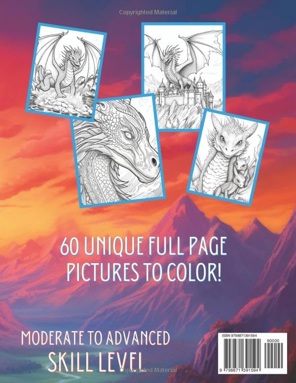 Mystical Dragons Coloring Book: Moderate to Advanced Skill Level Beautiful Mythical Dragon Illustrations to Color, 60 Full Page, Unique Pictures for Teens and Adults WoodArtSupply