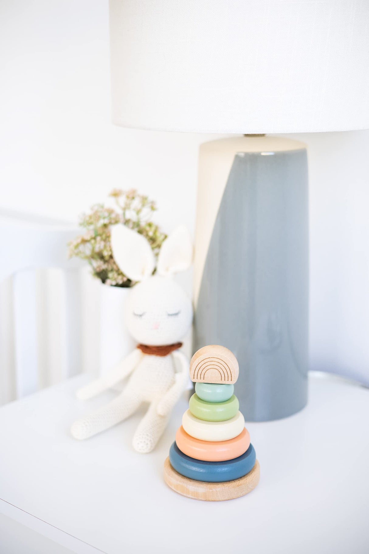 Pearhead Wooden Stacking Rainbow Toy, Baby and Toddler Ages 12+ Months Montessori Toy, Interactive Stackable Rings Learning Toy, Baby Girl or Baby Boy Nursery Accessory Pearhead