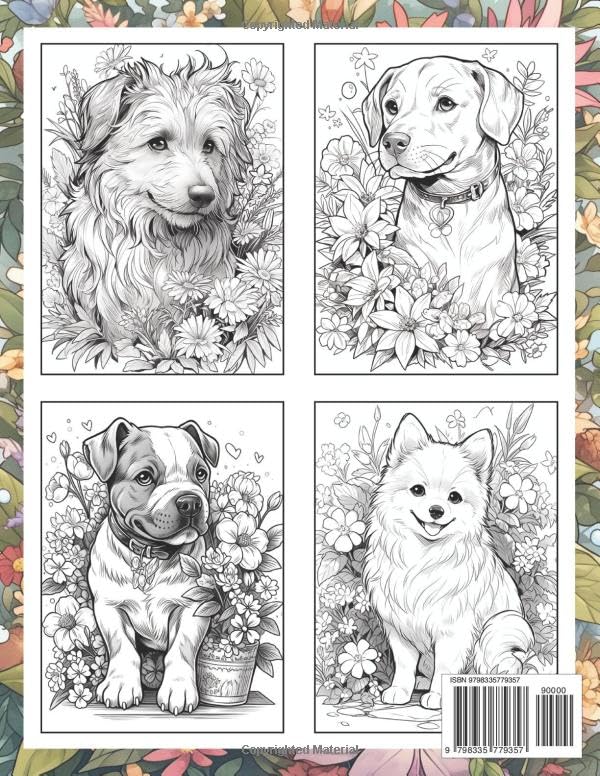 Dogs and Flowers Coloring Book: Canine and Floral Scenes for Dog Lovers WoodArtSupply
