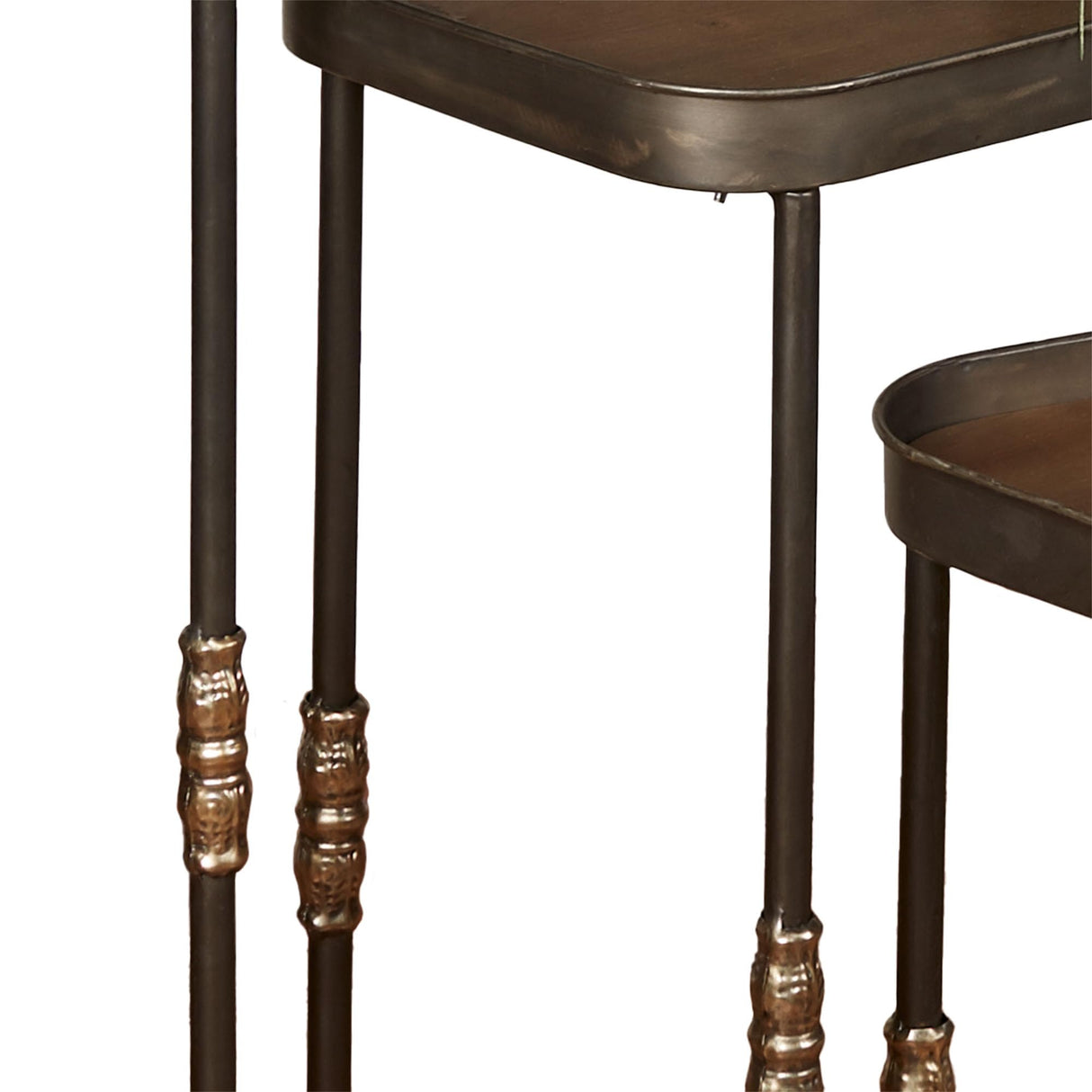 Bronwyn Metal and Wood Nesting Tables Dark Bronze Finish 28, 30.5 and 36 Inches Tall Set of 3 Touch of Class